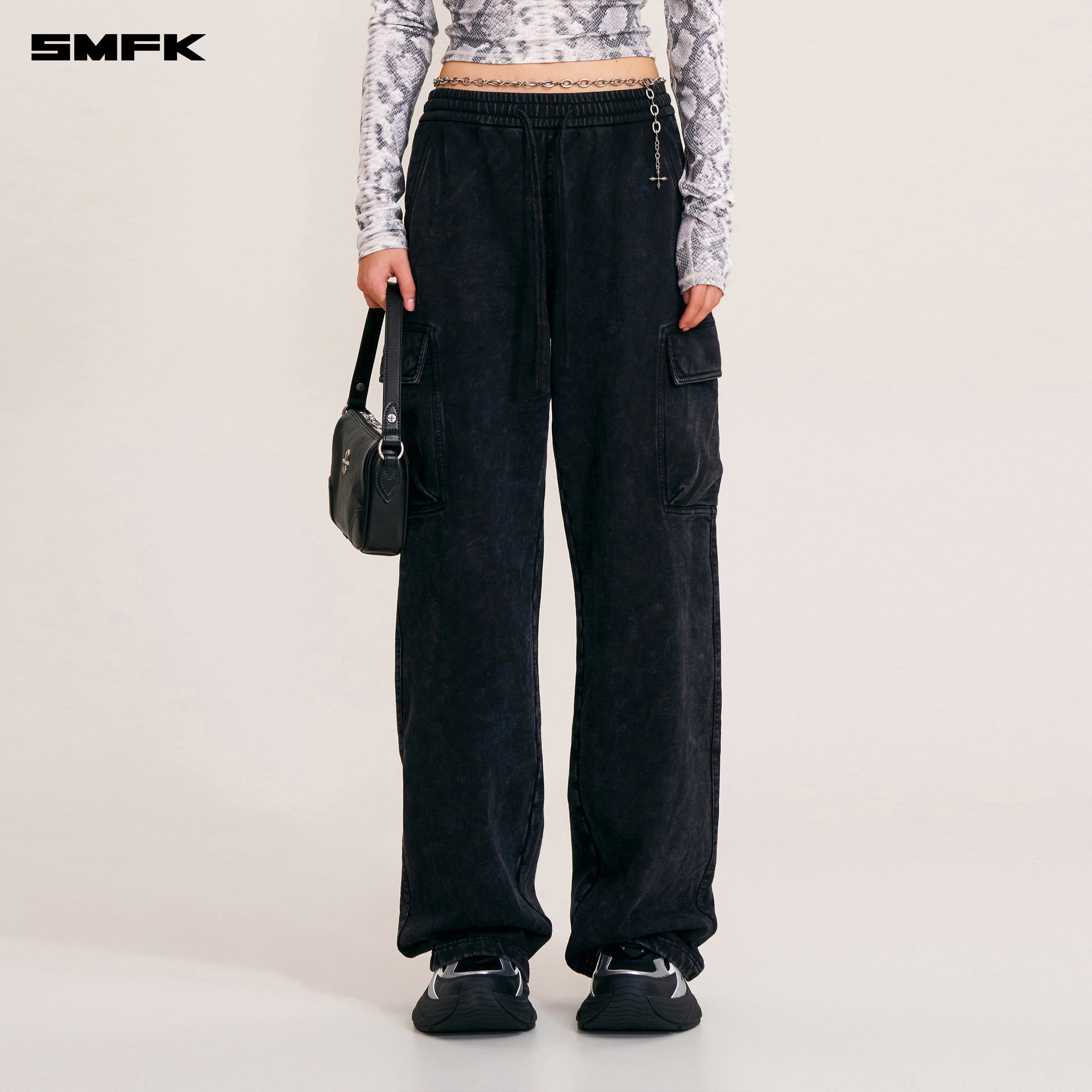 VINTAGE-SAFARI LOOSE SPORTS PANTS/FADE DYE WILD BLACK