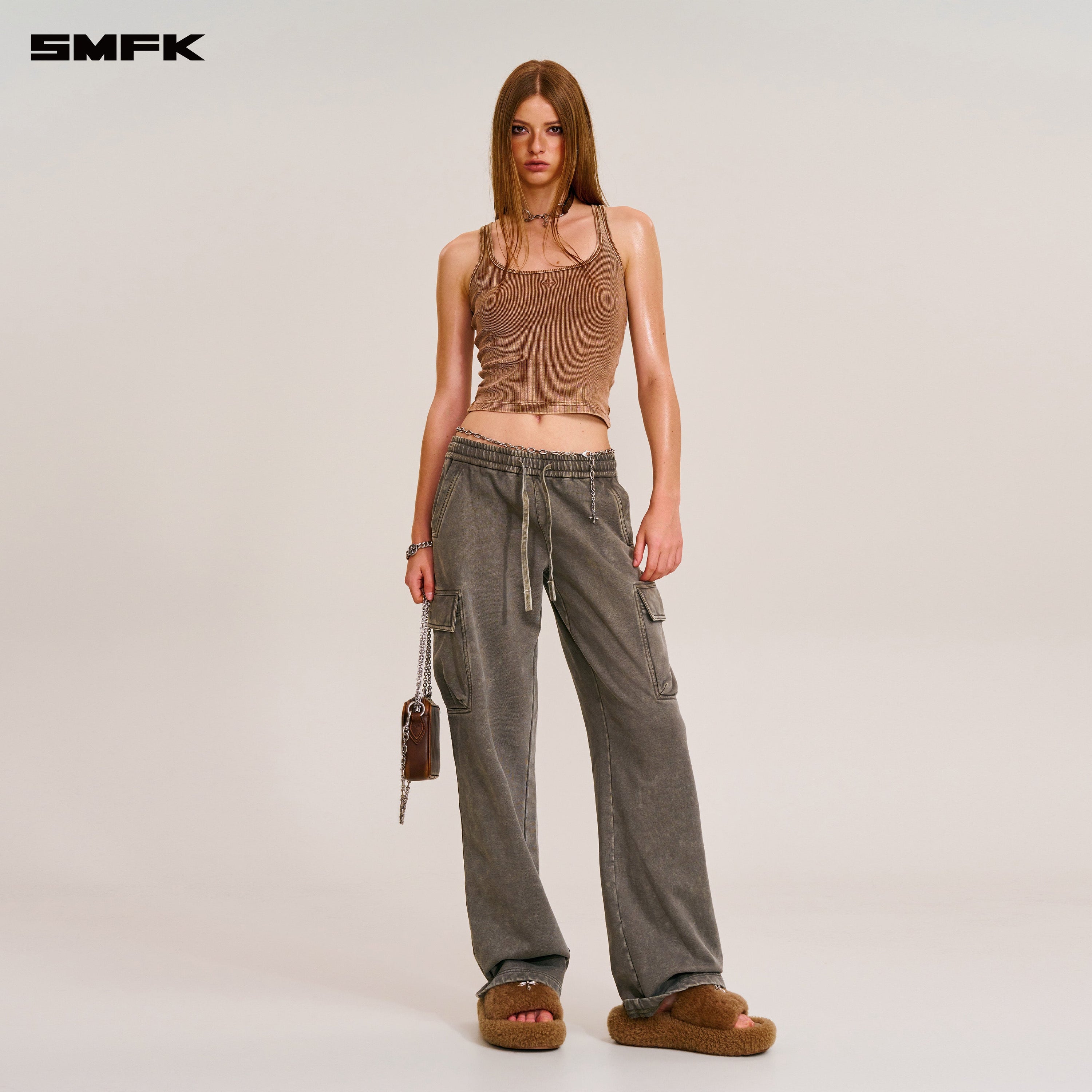 VINTAGE-SAFARI LOOSE SPORTS PANTS/FADE DYE WILD BROWN