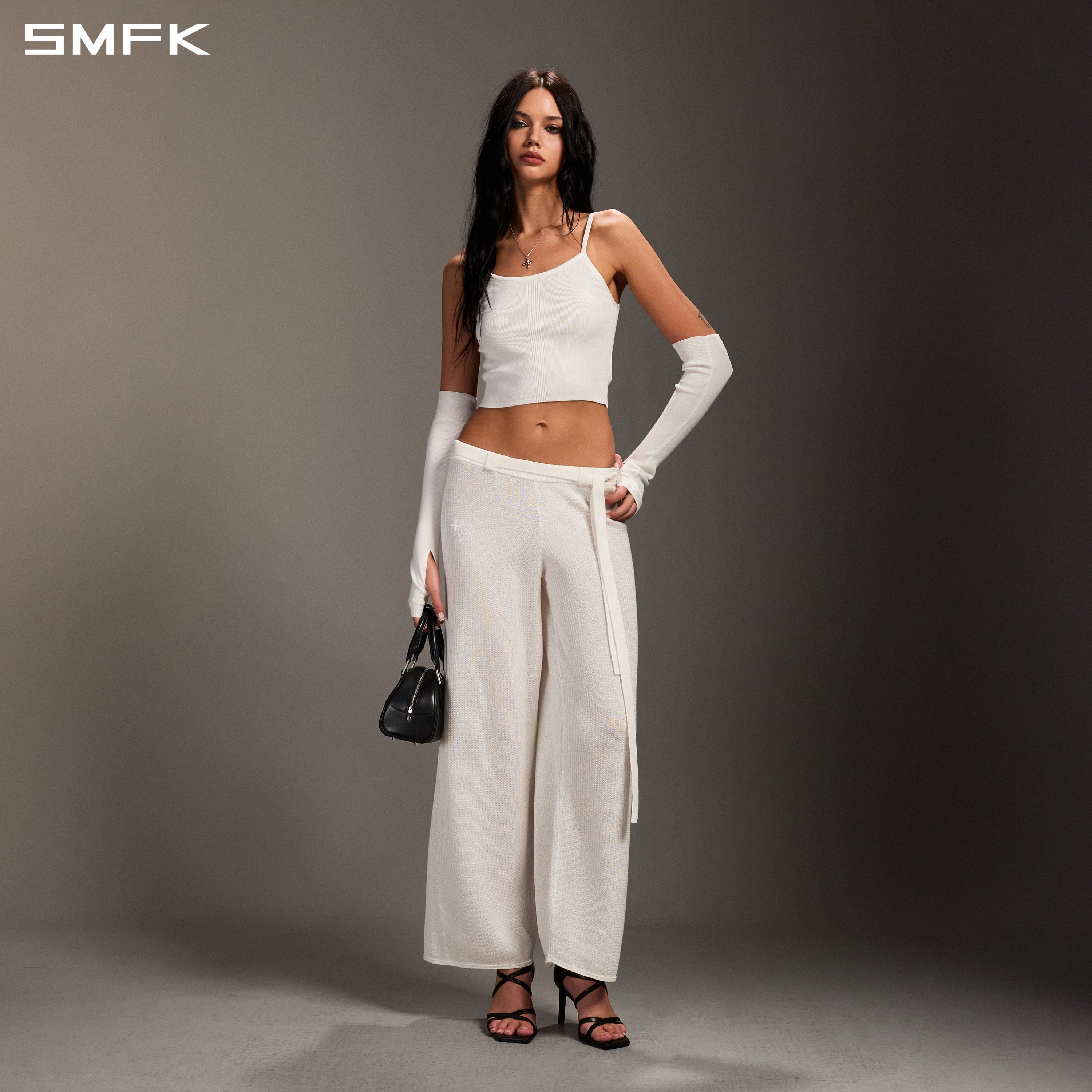 MYTH SEER STRT KNIT PANTS/TENCEL+SILK CLOUD WHITE