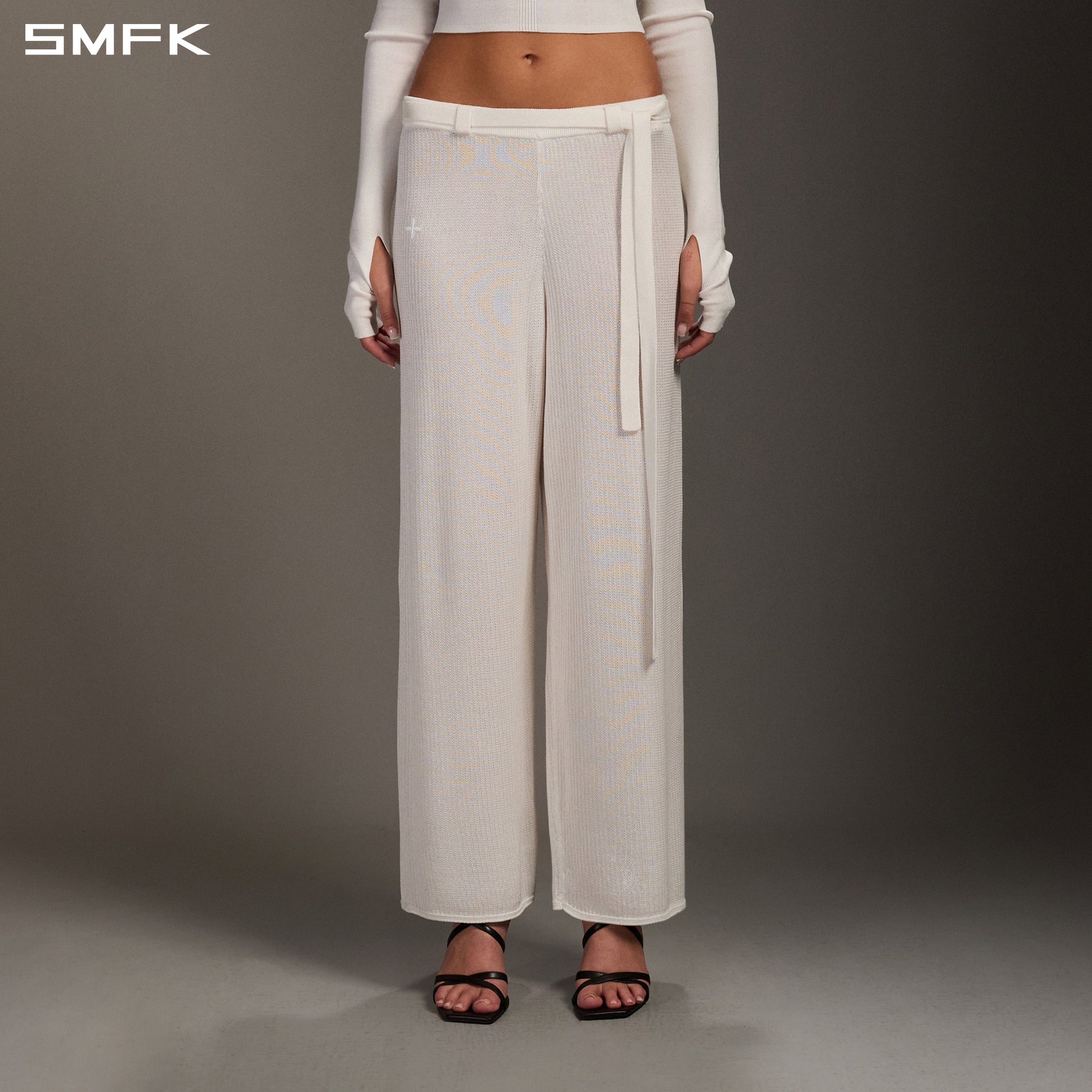 MYTH SEER STRT KNIT PANTS/TENCEL+SILK CLOUD WHITE