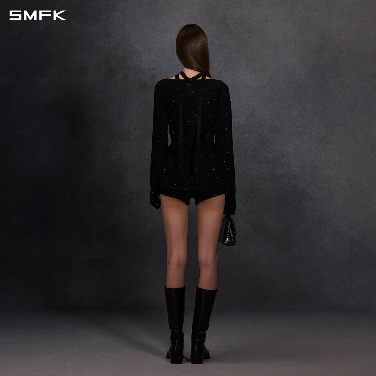 MYTH AEOLUS EVENING V-NECK KNIT SHORTS/STARRY VELVET GALAXY BLACK