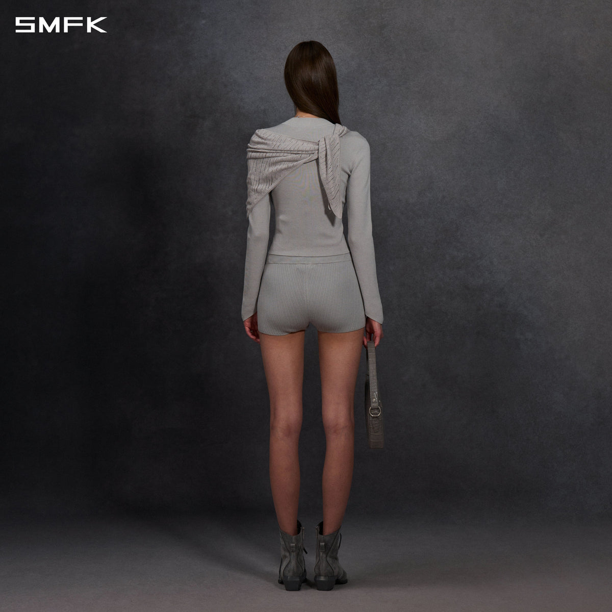 MYTH AEOLUS EVENING V-NECK KNIT SHORTS/LENZING TENCEL+SILK+COTTON GLACIER GREY