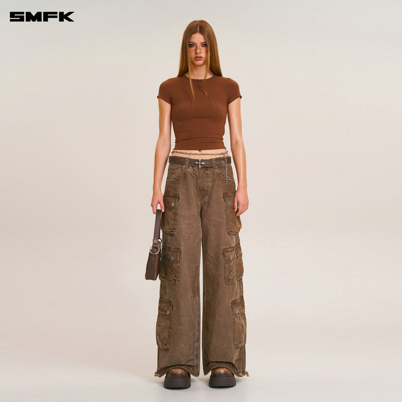 RAGE WILD ORIGIN HANDCRAFT DRIP DYED TOWER CARGO PANTS SHADOW BROWN