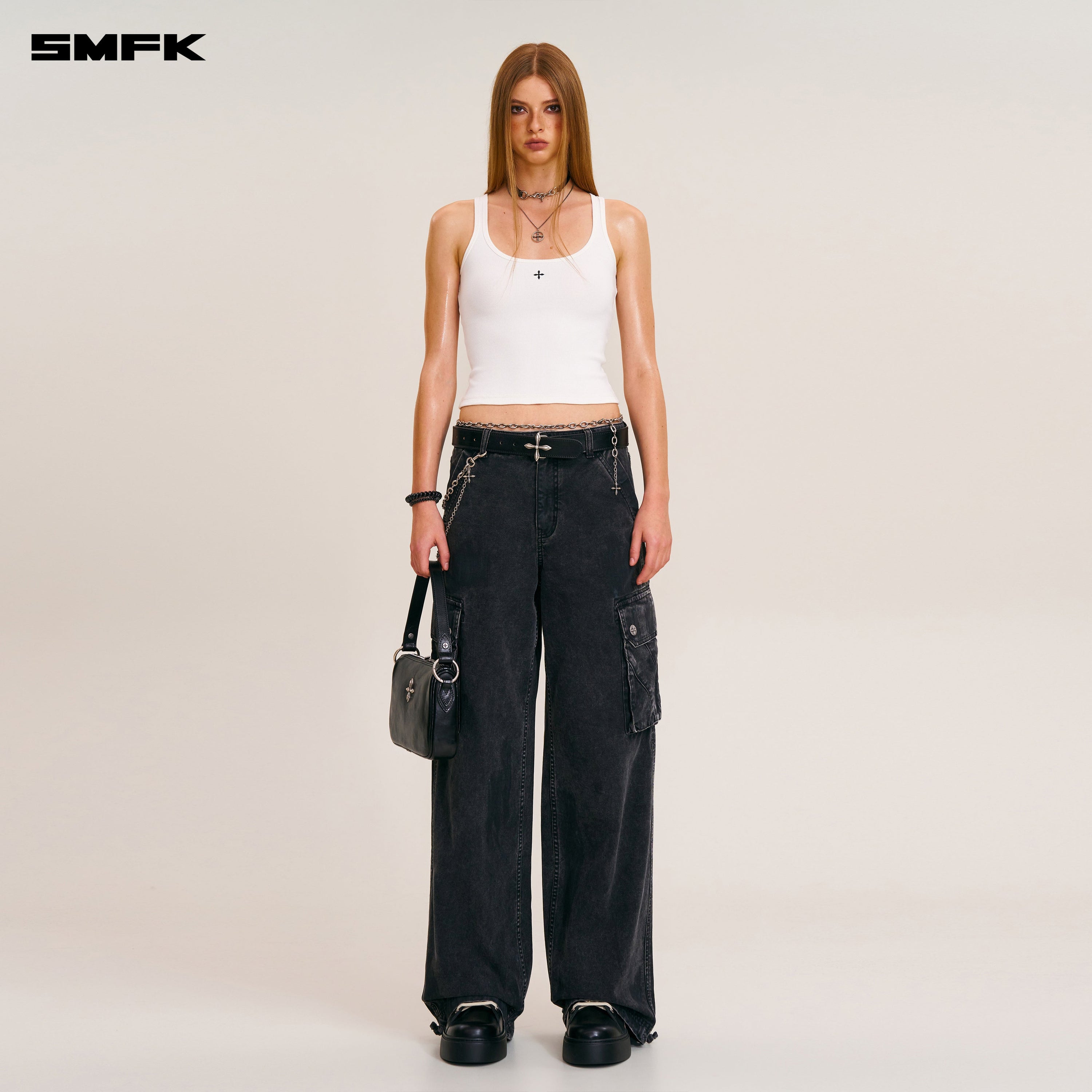 RAGE-WILD ORIGIN HANDCRAFT LOOSE  STRAIGHT CARGO PANTS/GARMENT DYED WILD BLACK