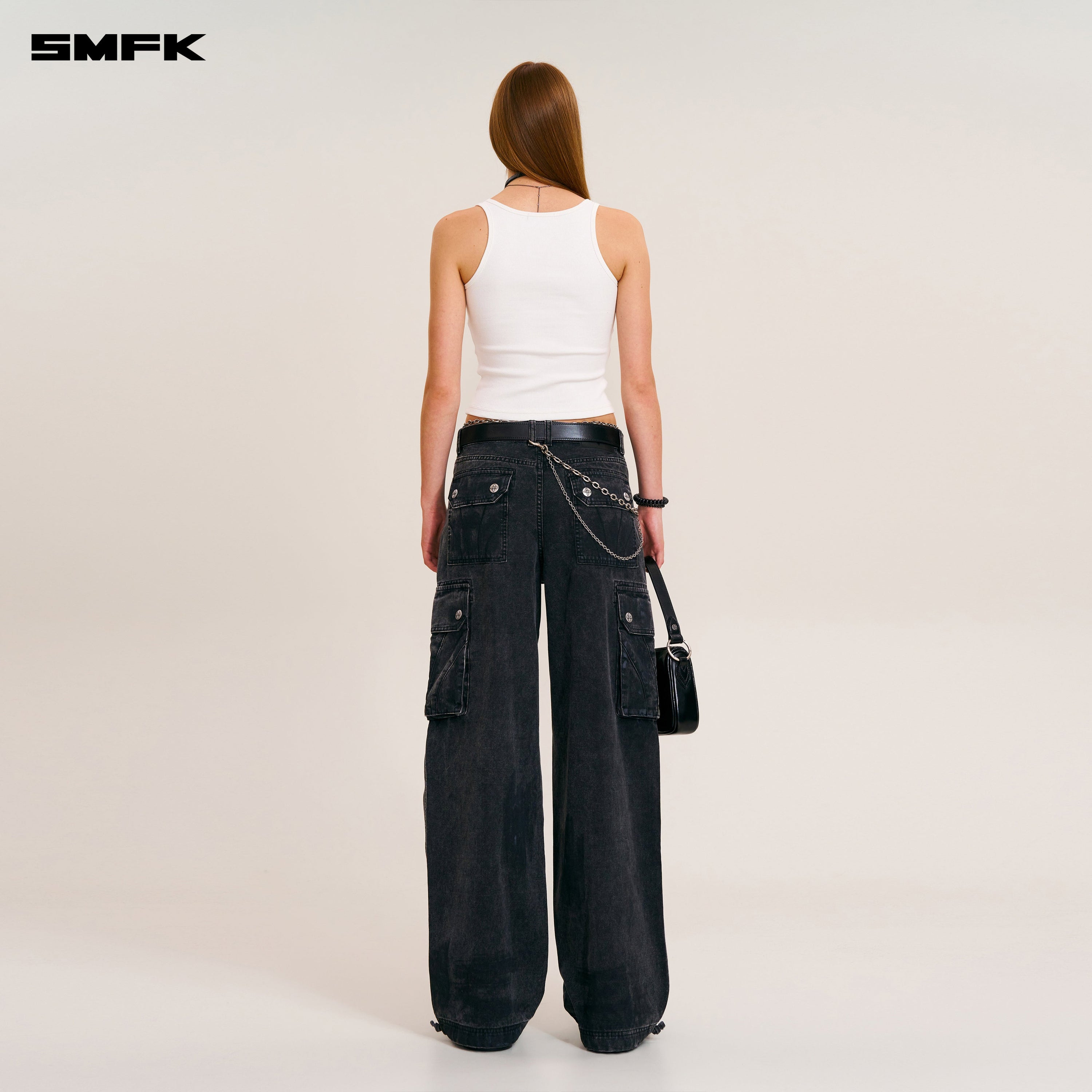 RAGE-WILD ORIGIN HANDCRAFT LOOSE  STRAIGHT CARGO PANTS/GARMENT DYED WILD BLACK