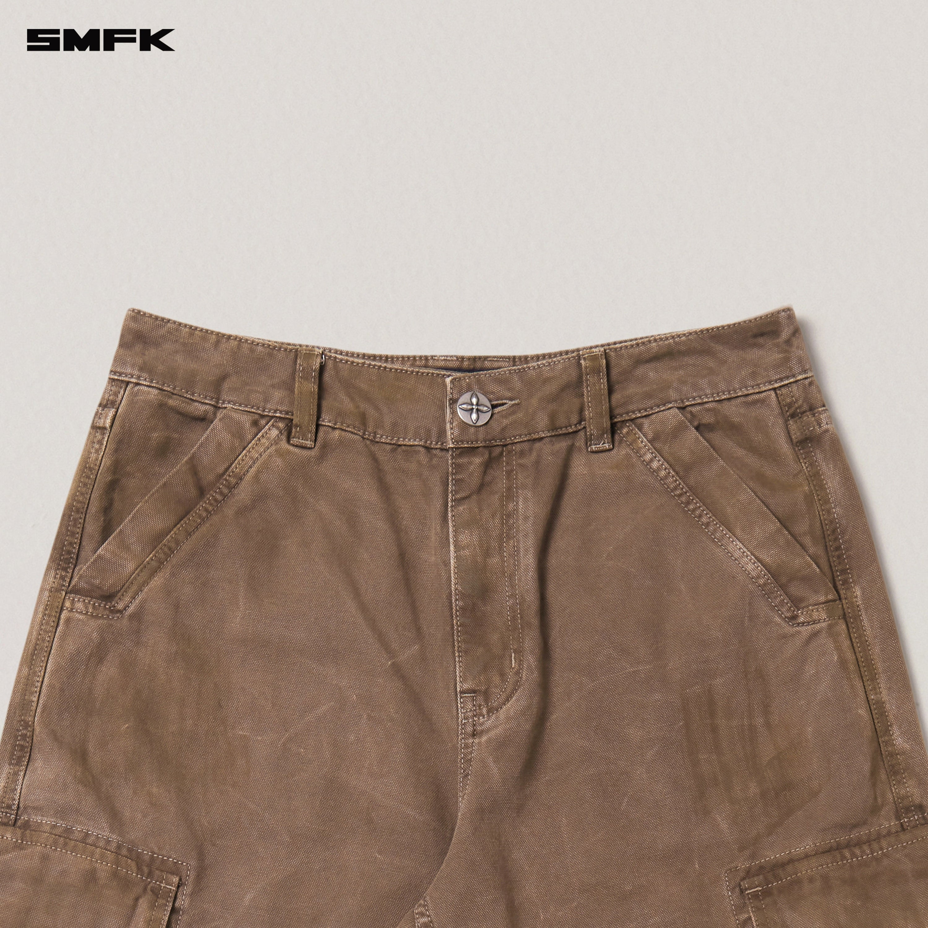 RAGE-WILD ORIGIN HANDCRAFT LOOSE  STRAIGHT CARGO PANTS/GARMENT DYED SHADOW BROWN