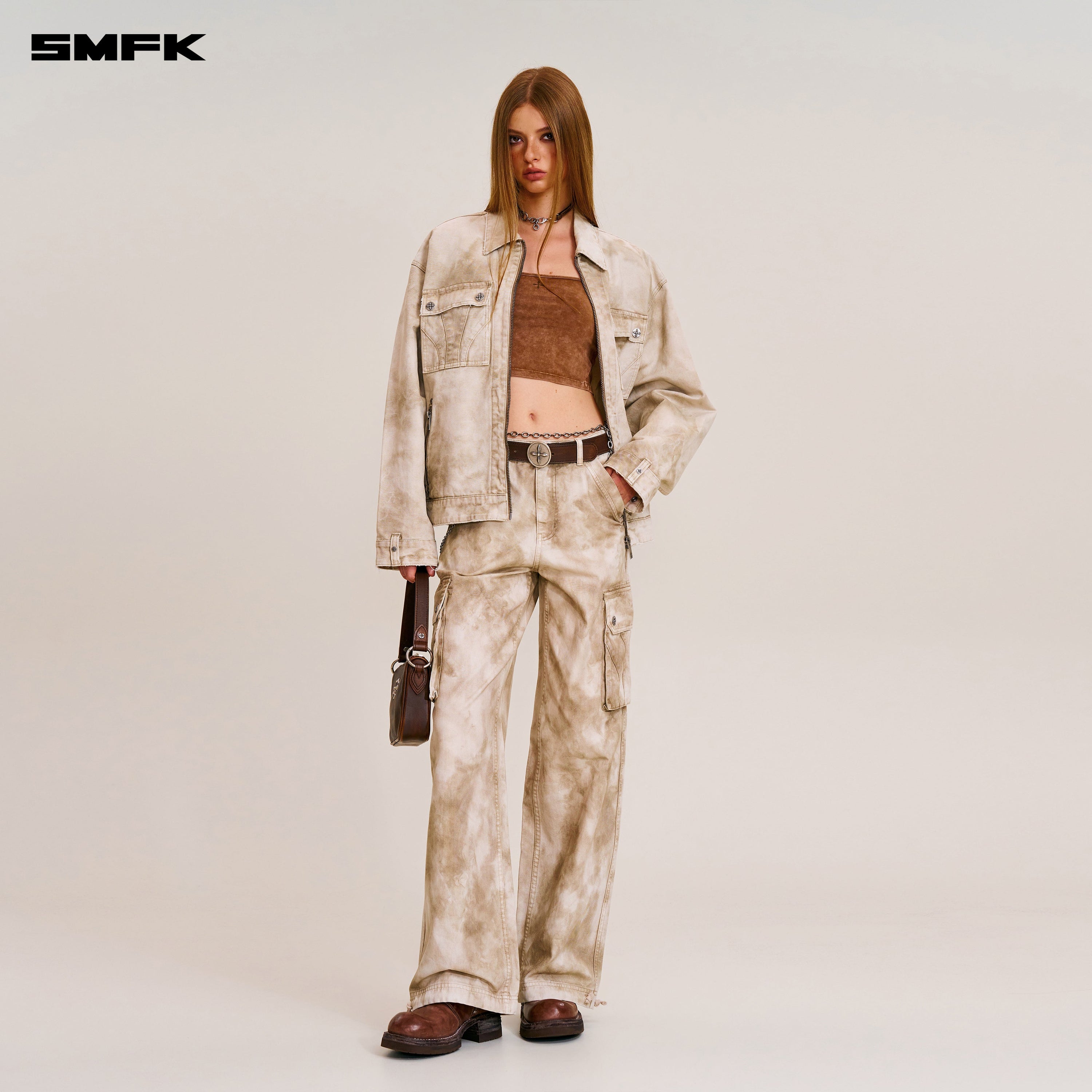 RAGE-WILD ORIGIN HANDCRAFT LOOSE  STRAIGHT CARGO PANTS/GARMENT DYED WILD BROWN