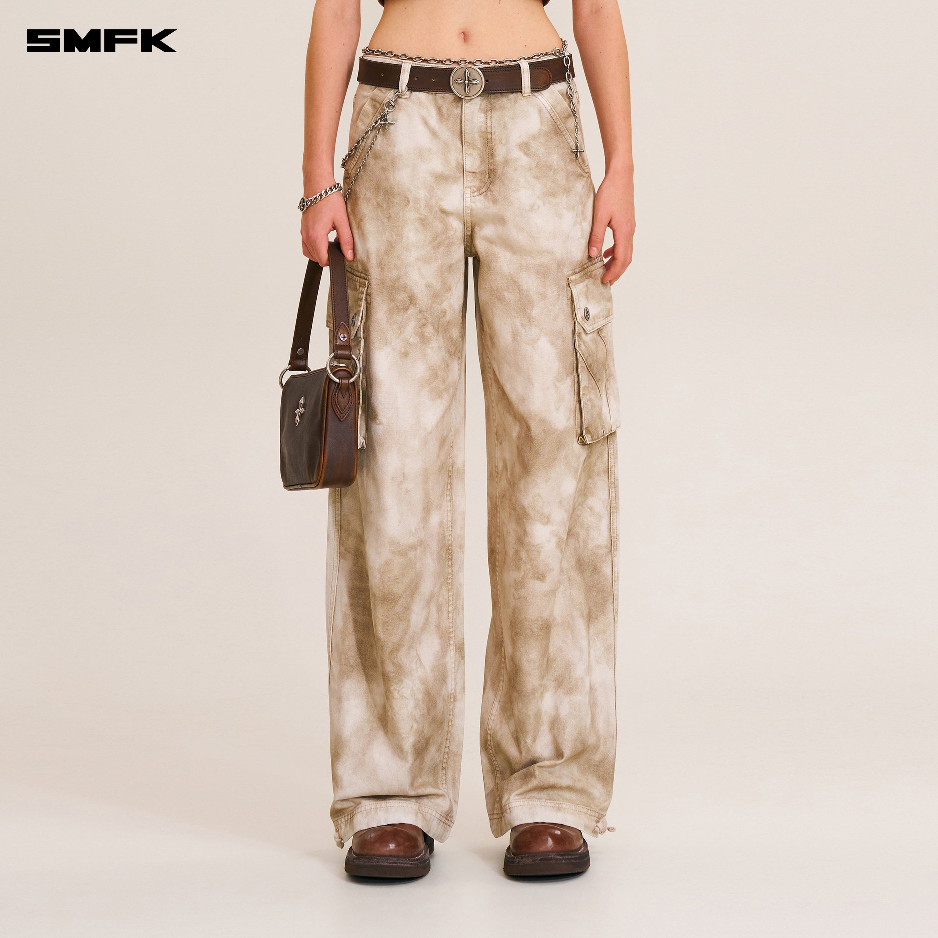 RAGE-WILD ORIGIN HANDCRAFT LOOSE  STRAIGHT CARGO PANTS/GARMENT DYED WILD BROWN
