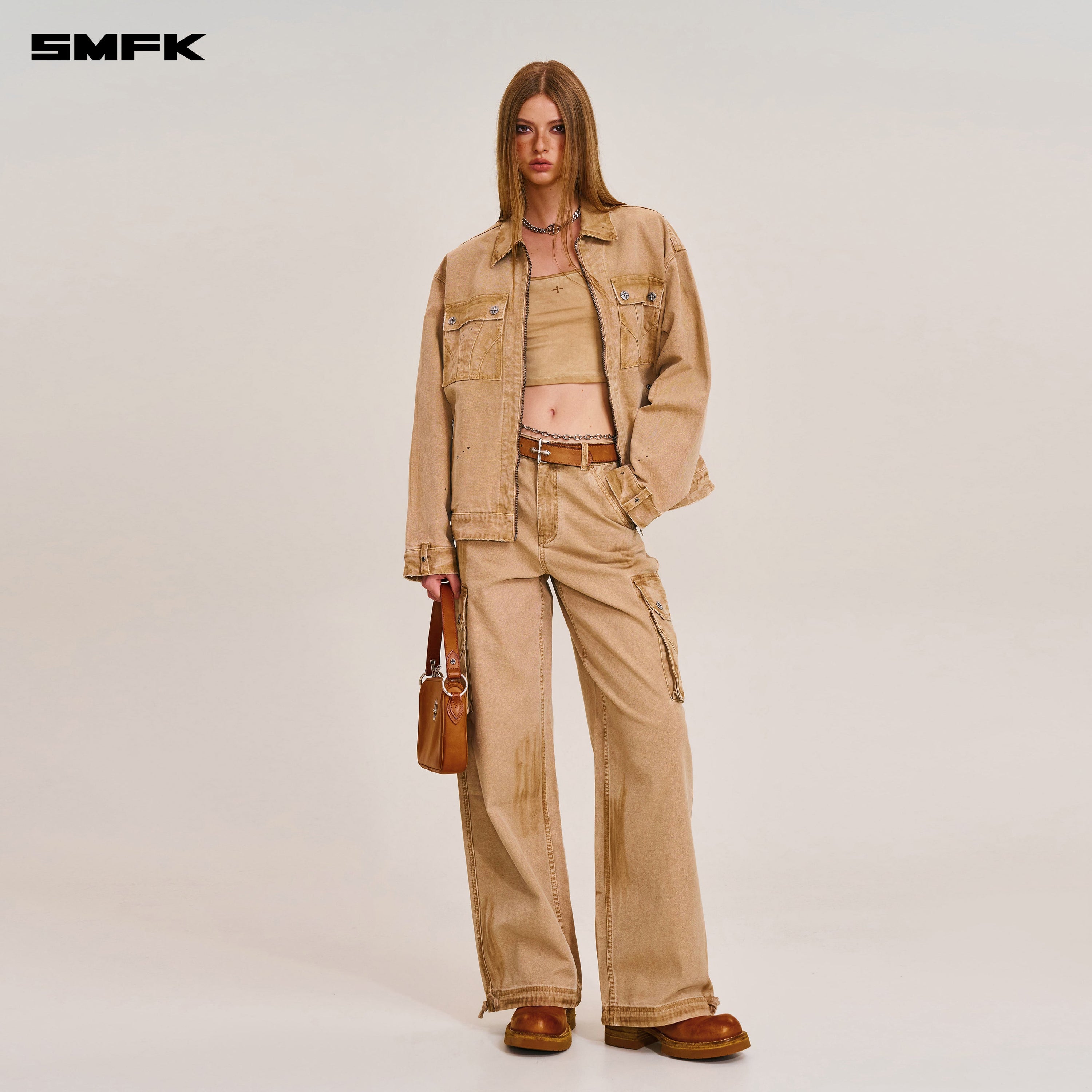 RAGE-WILD ORIGIN HANDCRAFT LOOSE  STRAIGHT CARGO PANTS/GARMENT DYED SAND