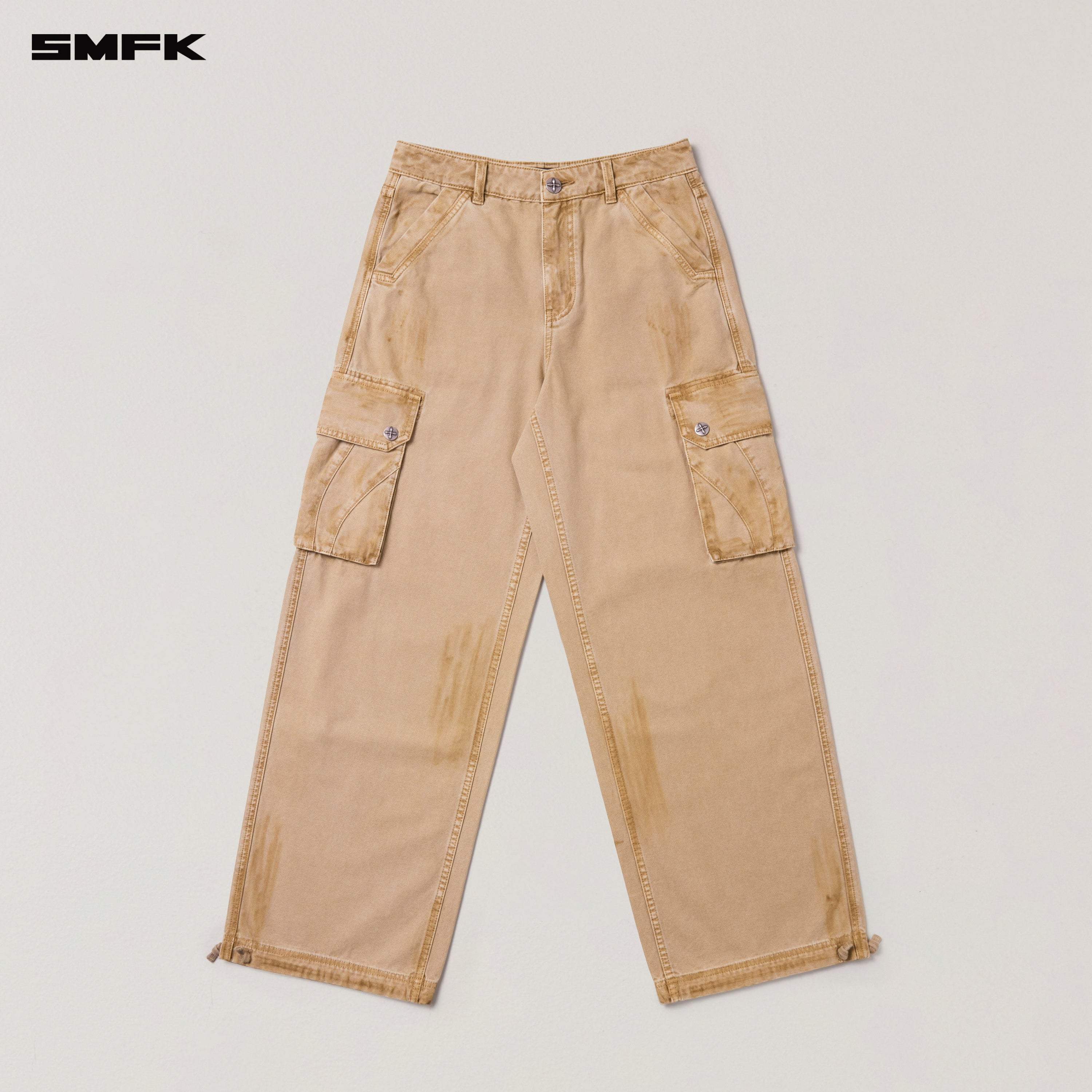 RAGE-WILD ORIGIN HANDCRAFT LOOSE  STRAIGHT CARGO PANTS/GARMENT DYED SAND