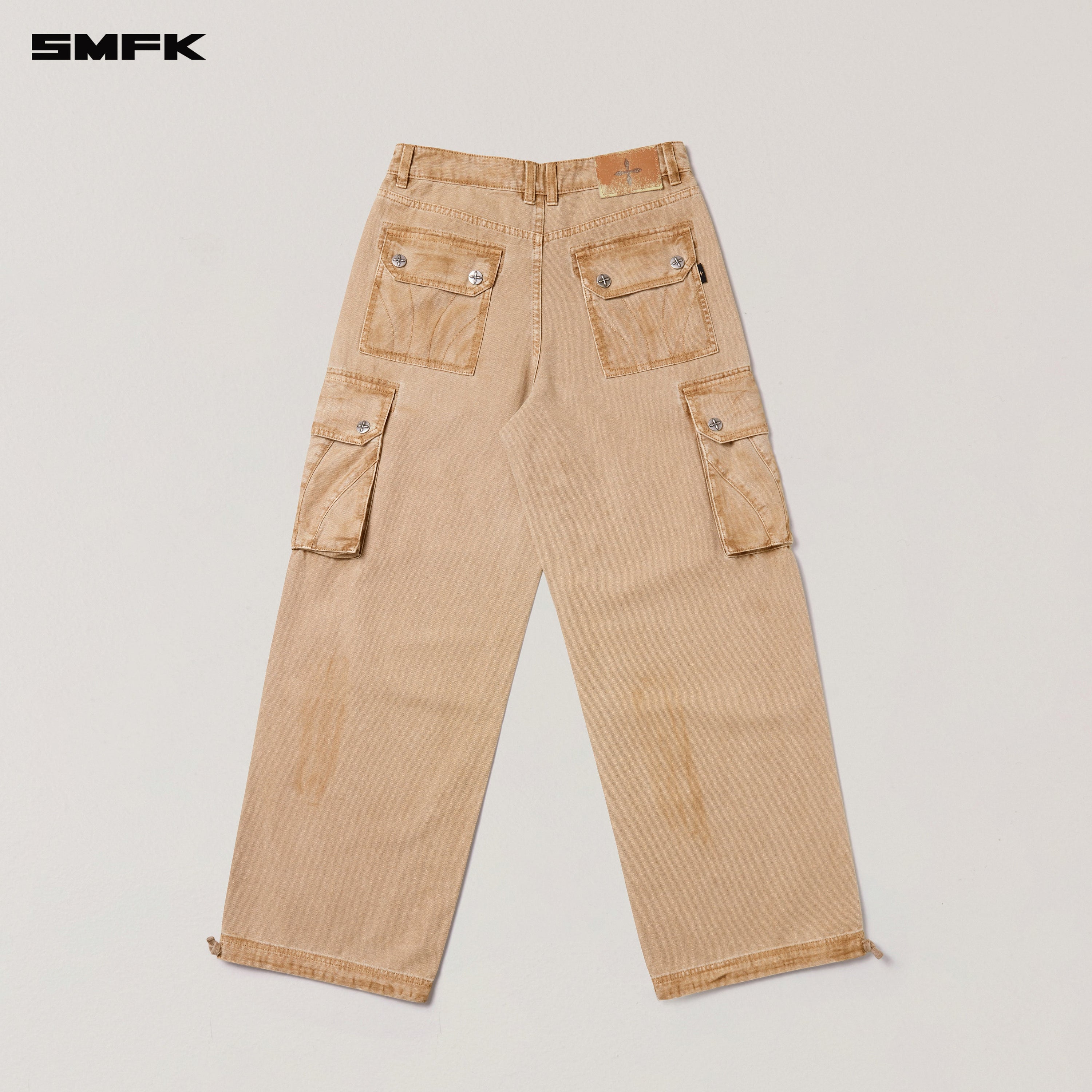 RAGE-WILD ORIGIN HANDCRAFT LOOSE  STRAIGHT CARGO PANTS/GARMENT DYED SAND