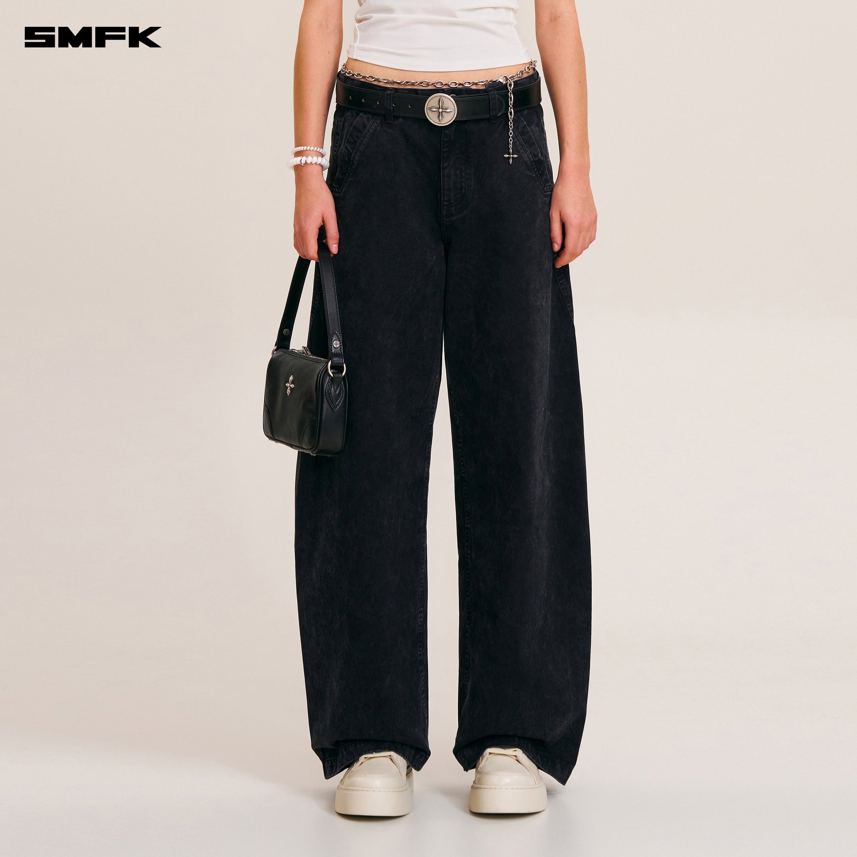 VINTAGE-STORM SPIRAL ARC CARGO PANTS/FADE DYE WILD BLACK