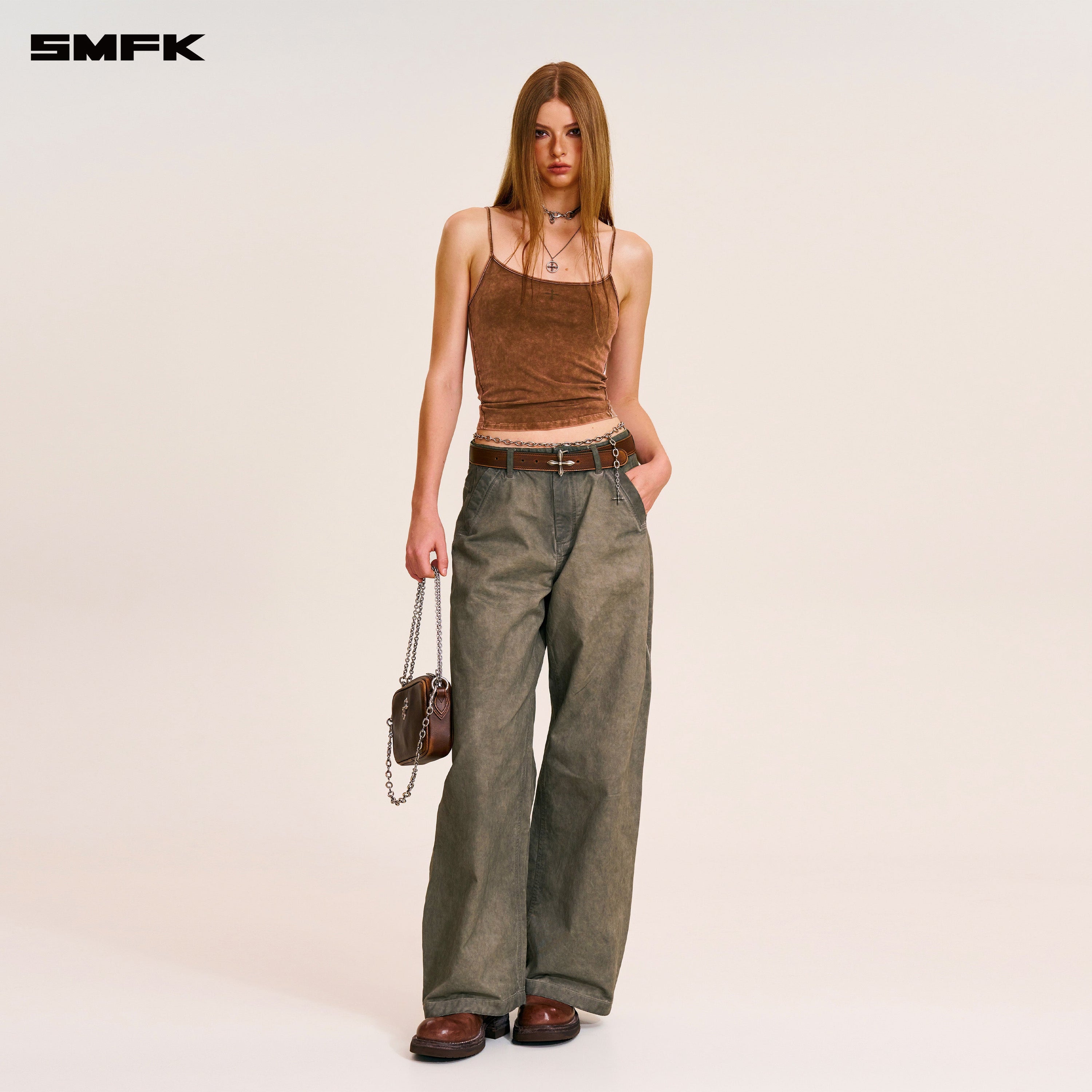 VINTAGE-STORM SPIRAL ARC CARGO PANTS/FADE DYE WILD BROWN