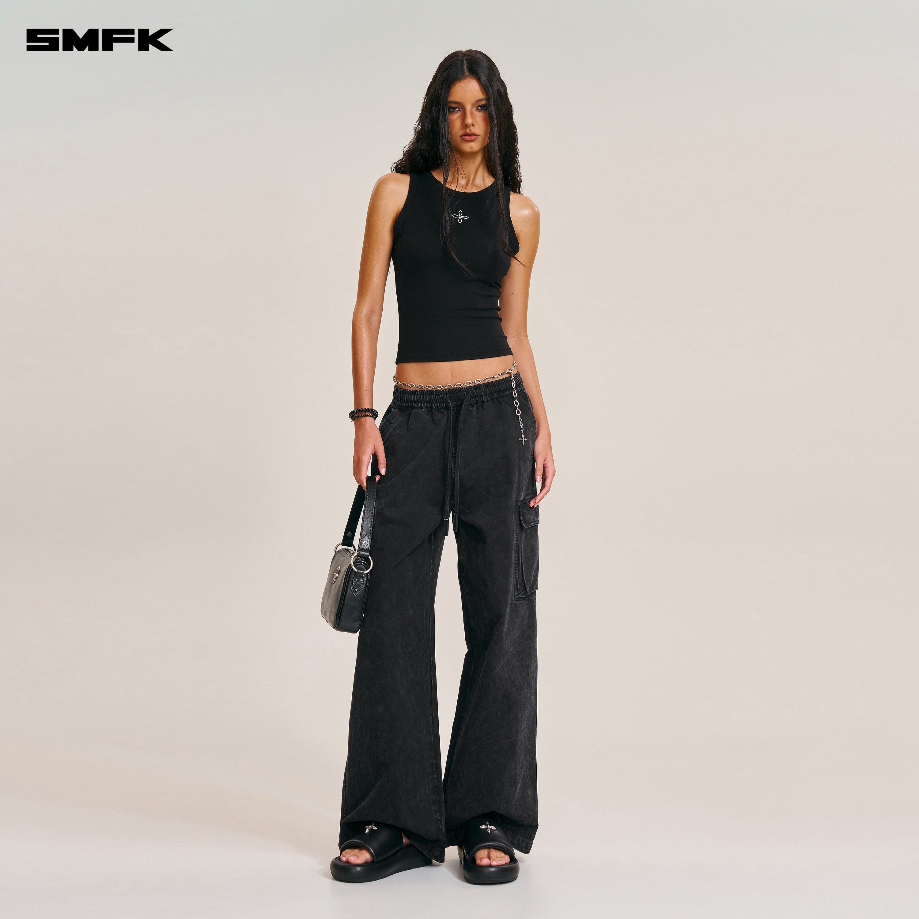 VINTAGE-STORM LOOSE SPORTS CARGO PANTS/FADE DYE WILD BLACK