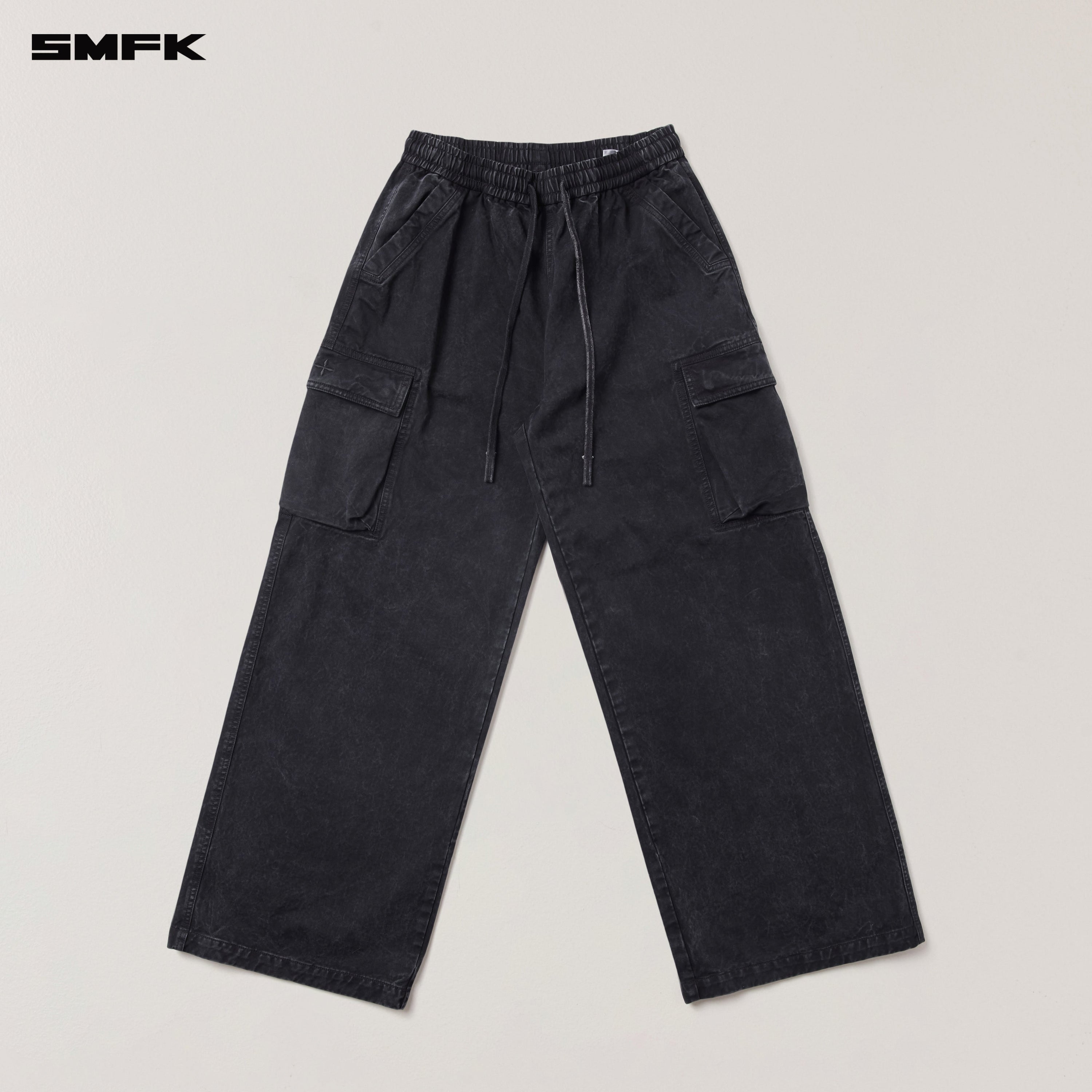 VINTAGE-STORM LOOSE SPORTS CARGO PANTS/FADE DYE WILD BLACK