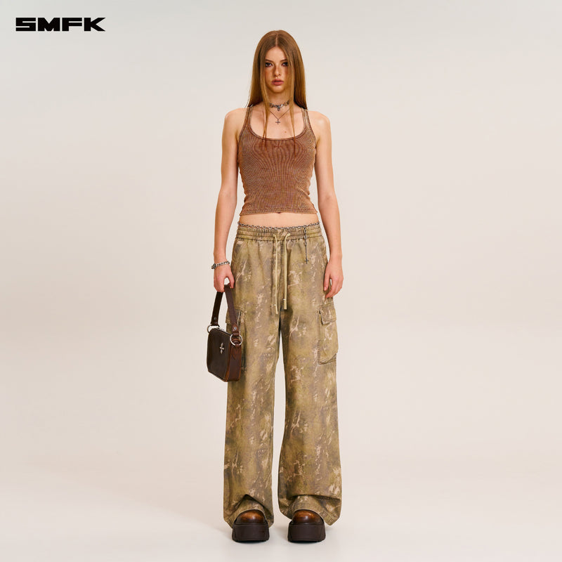 VINTAGE-STORM LOOSE SPORTS CARGO PANTS/FADE DYE HURRICANE CAMOUFLAGE