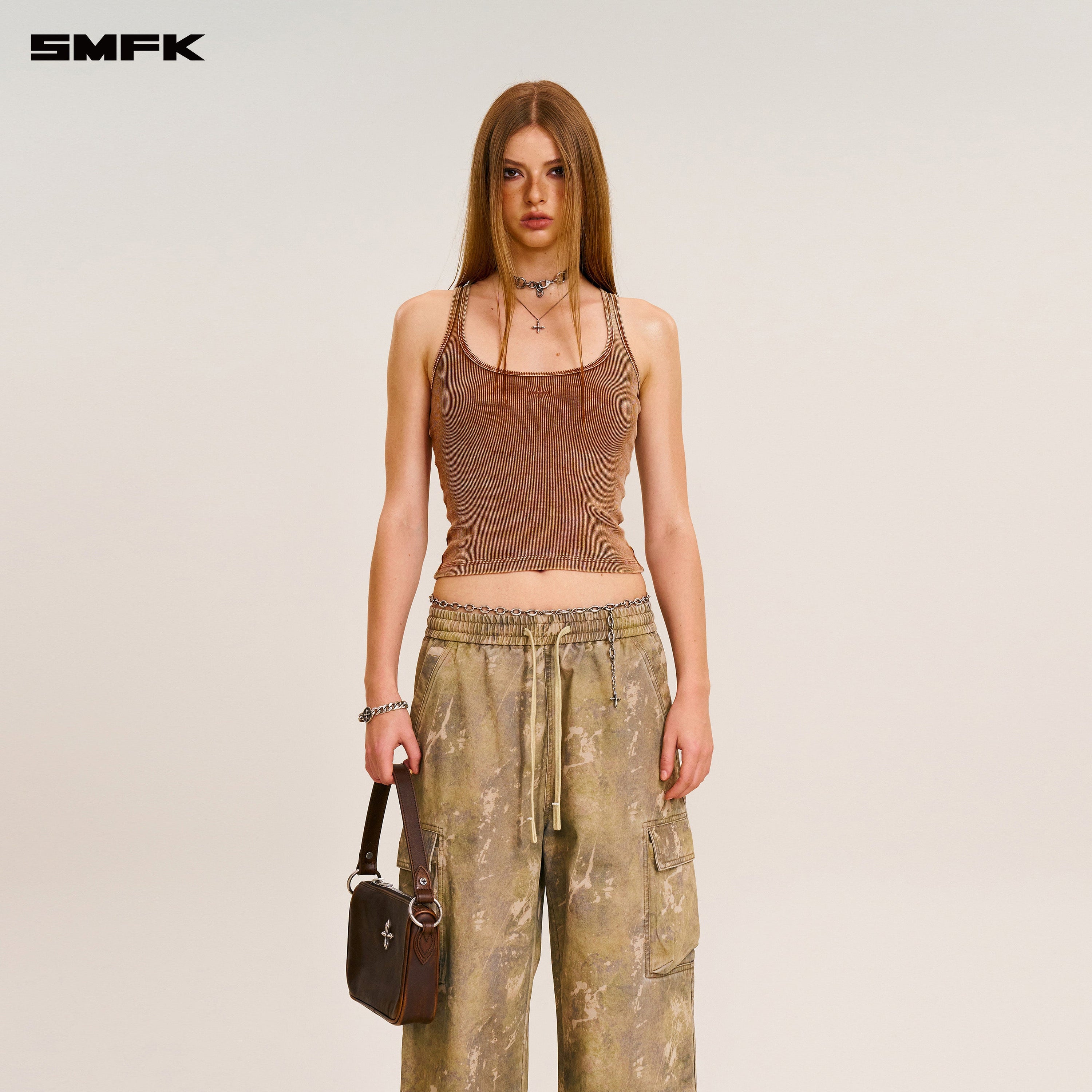 VINTAGE-STORM LOOSE SPORTS CARGO PANTS/FADE DYE HURRICANE CAMOUFLAGE