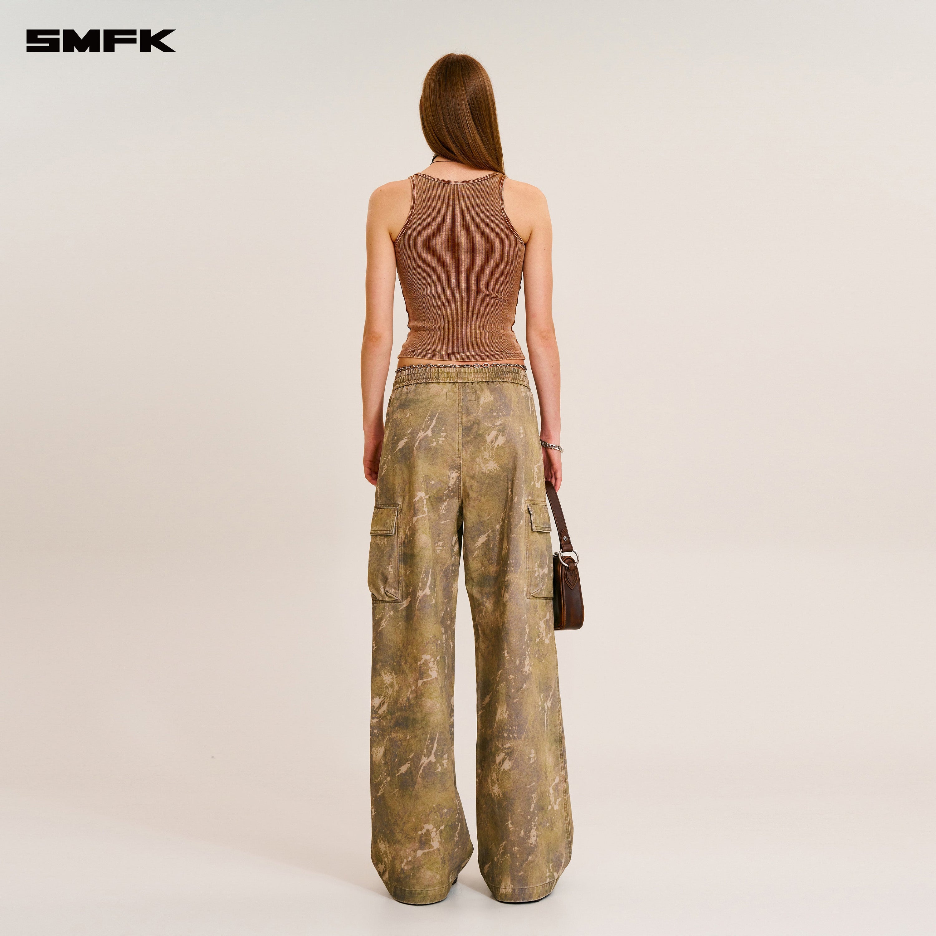 VINTAGE-STORM LOOSE SPORTS CARGO PANTS/FADE DYE HURRICANE CAMOUFLAGE