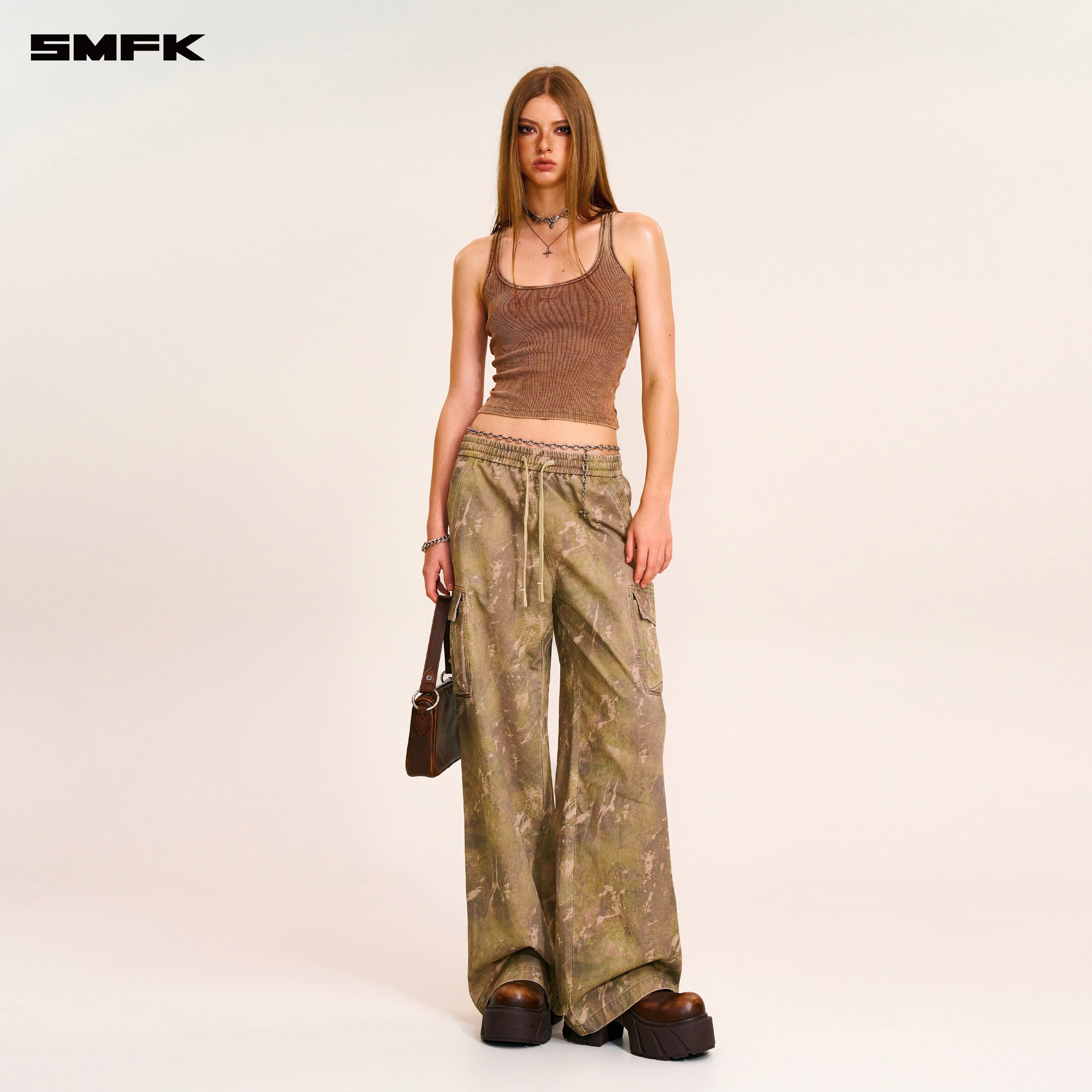 VINTAGE-STORM LOOSE SPORTS CARGO PANTS/FADE DYE HURRICANE CAMOUFLAGE