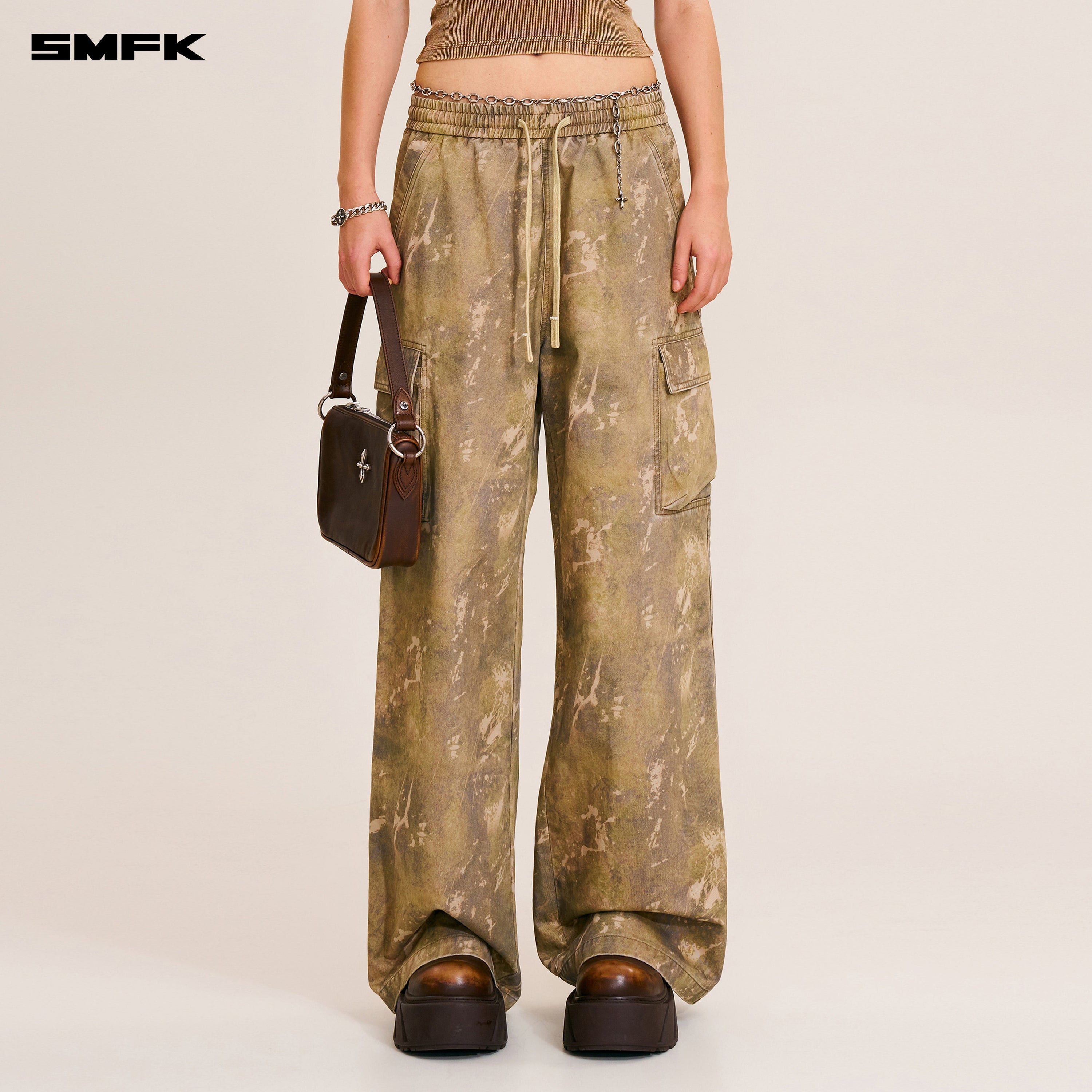 VINTAGE-STORM LOOSE SPORTS CARGO PANTS/FADE DYE HURRICANE CAMOUFLAGE