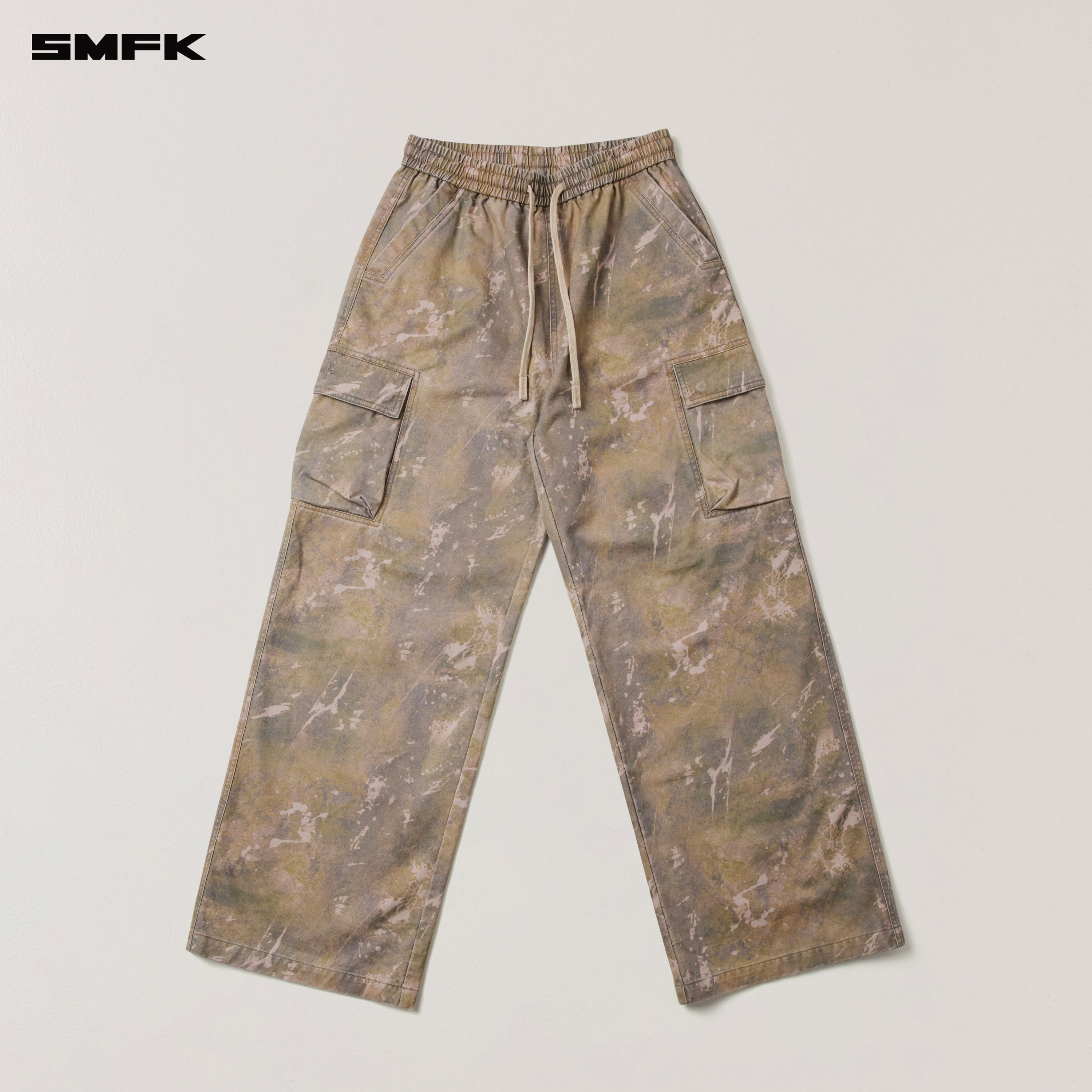 VINTAGE-STORM LOOSE SPORTS CARGO PANTS/FADE DYE HURRICANE CAMOUFLAGE