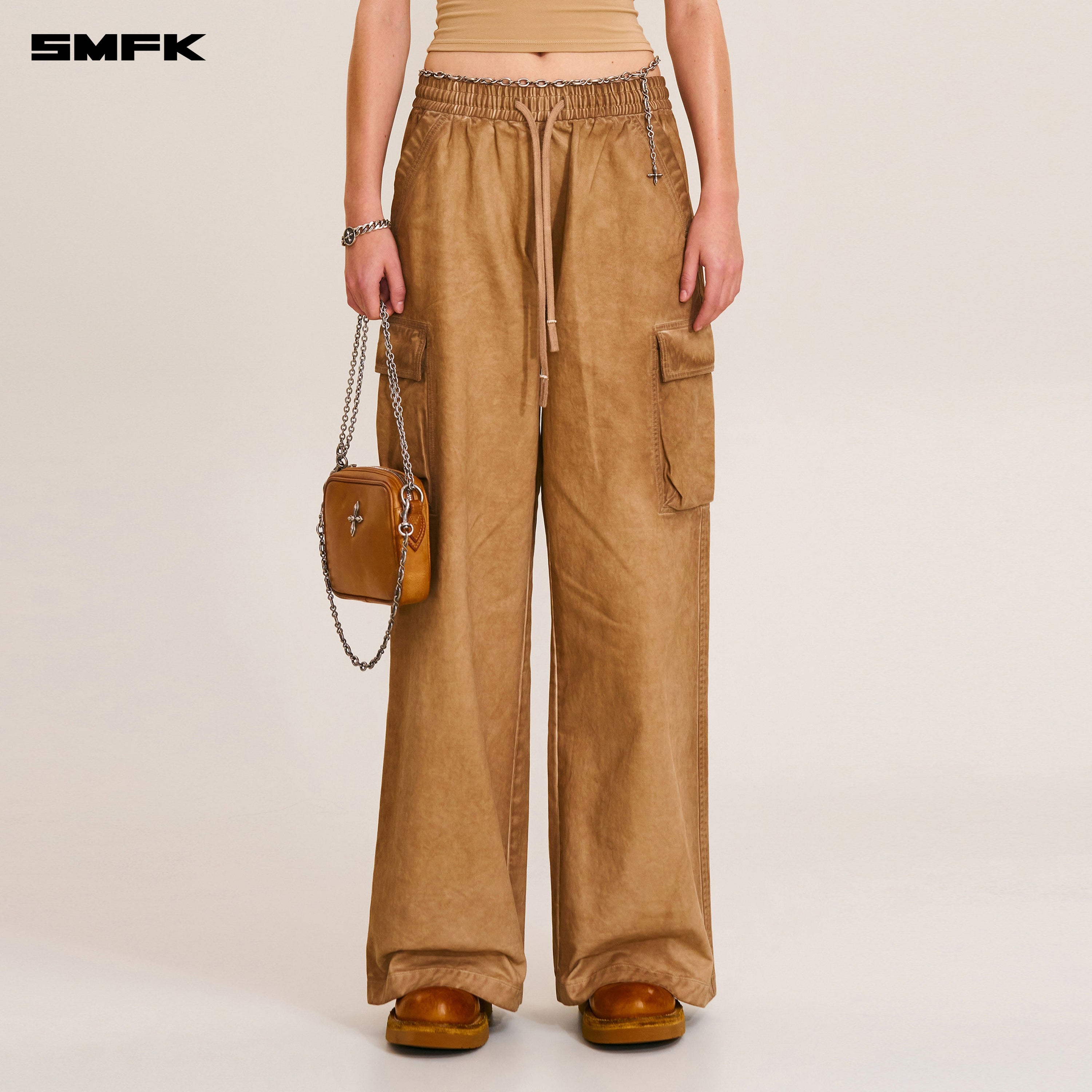 VINTAGE-STORM LOOSE SPORTS CARGO PANTS/FADE DYE FADING DESERT