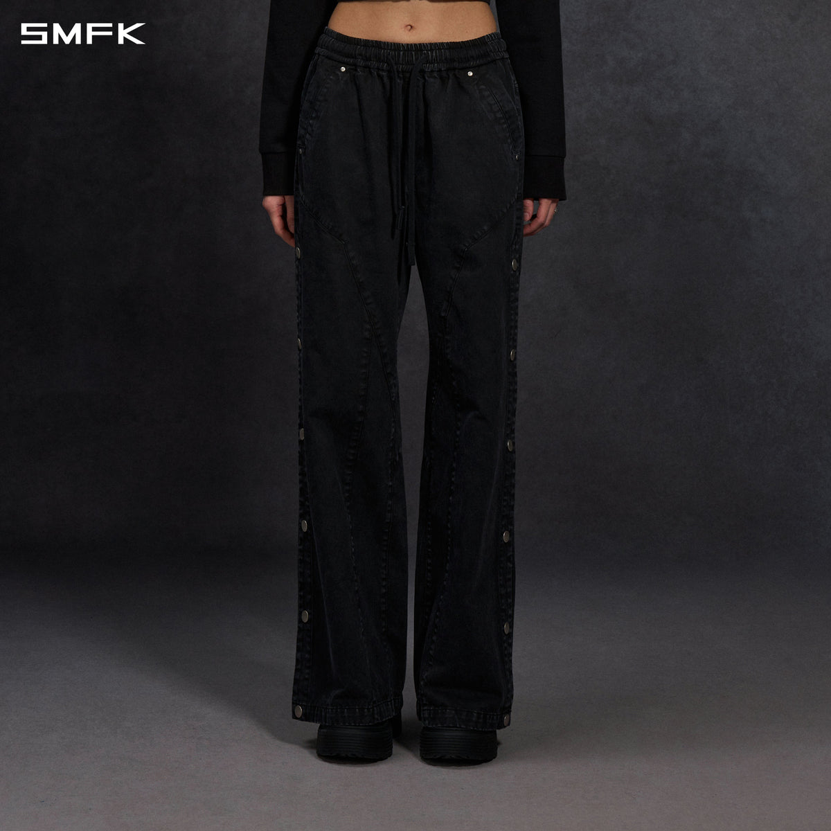 MIRAGE SIREN COLD DYE LOOSE BASKETBALL SPORTS CARGO PANTS/COTTON+GARMENT DYE/U WILD BLACK