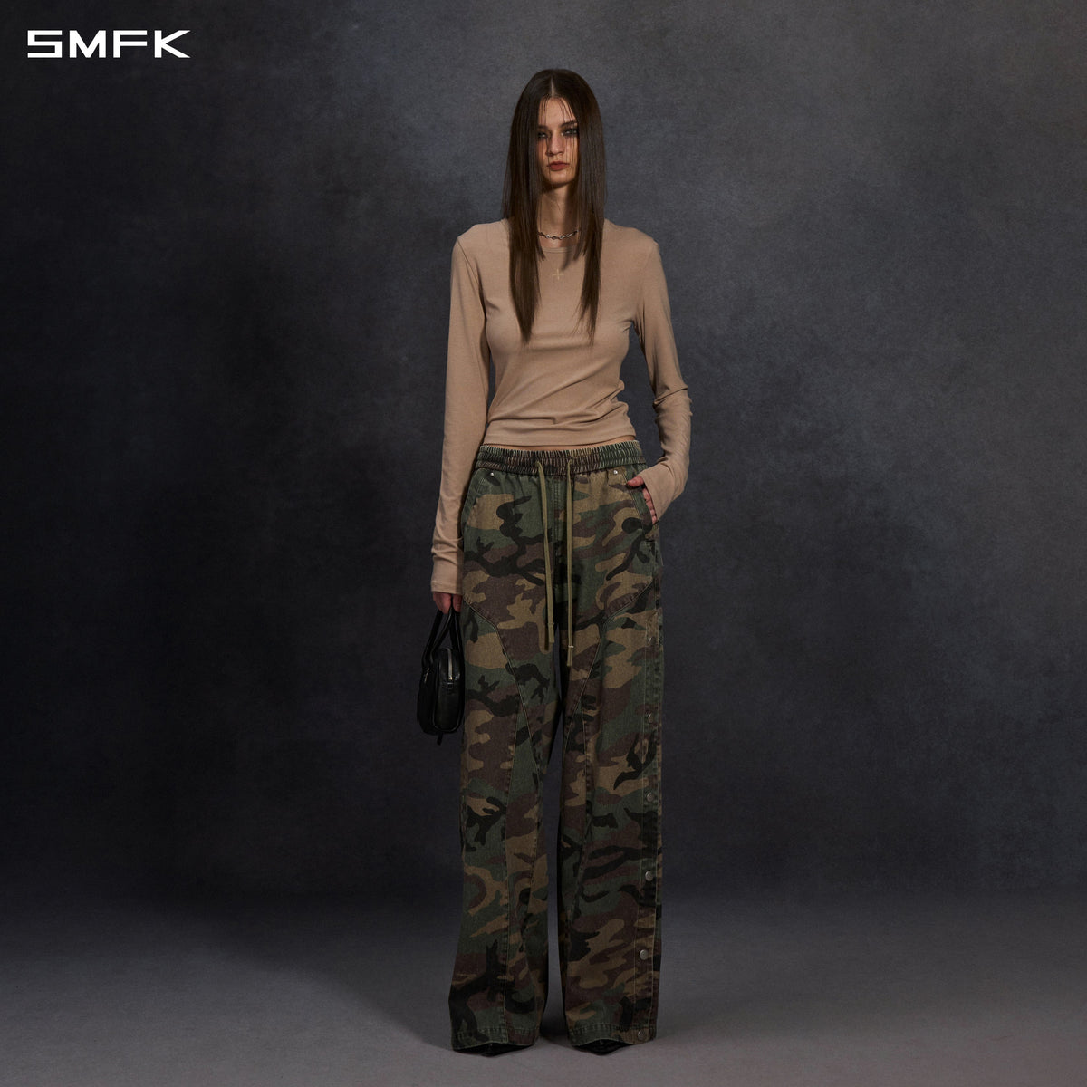 MIRAGE SIREN COLD DYE LOOSE SPORTS CARGO PANTS/COTTON+GARMENT DYE/U GREEN CAMOUFLAGE