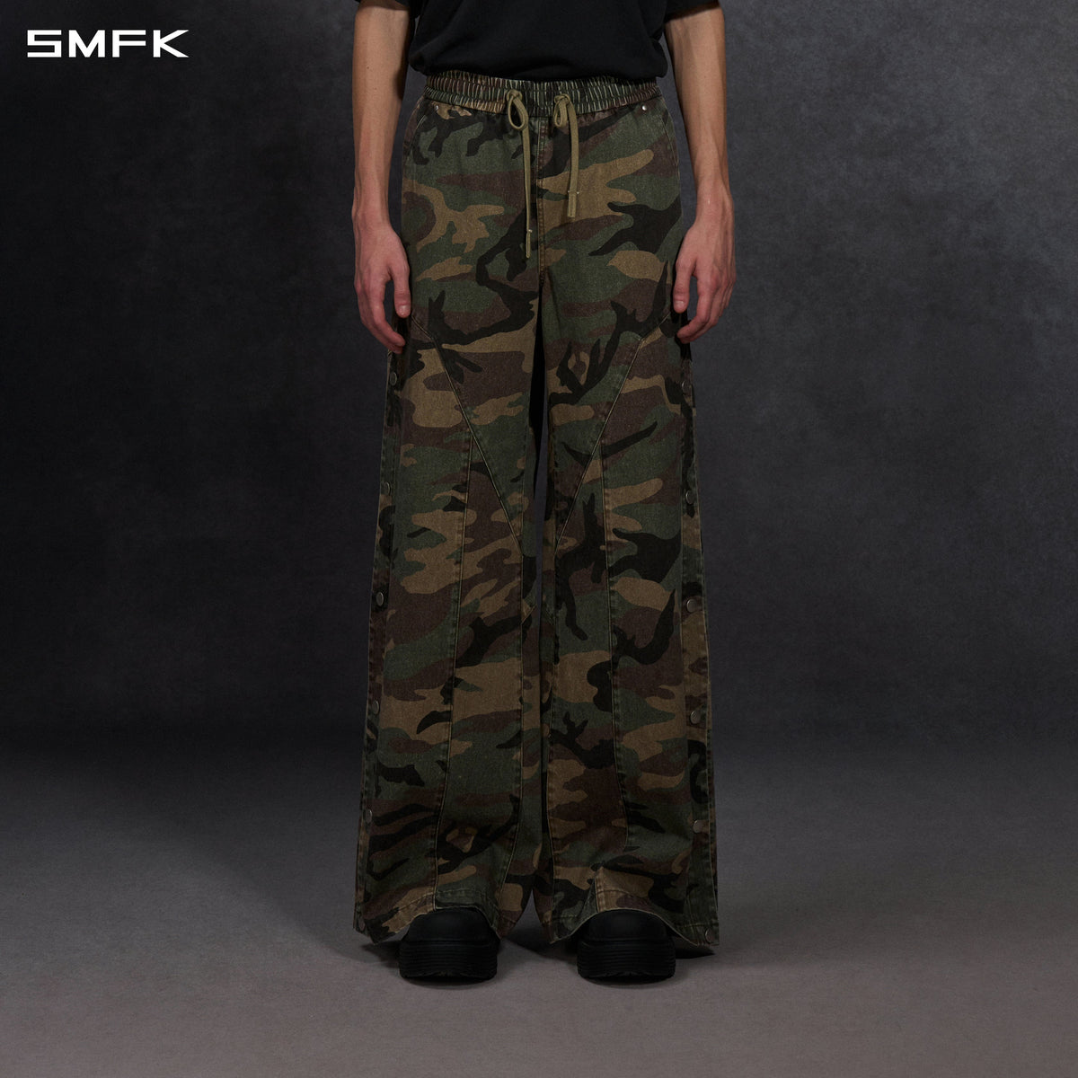 MIRAGE SIREN COLD DYE LOOSE SPORTS CARGO PANTS/COTTON+GARMENT DYE/U GREEN CAMOUFLAGE