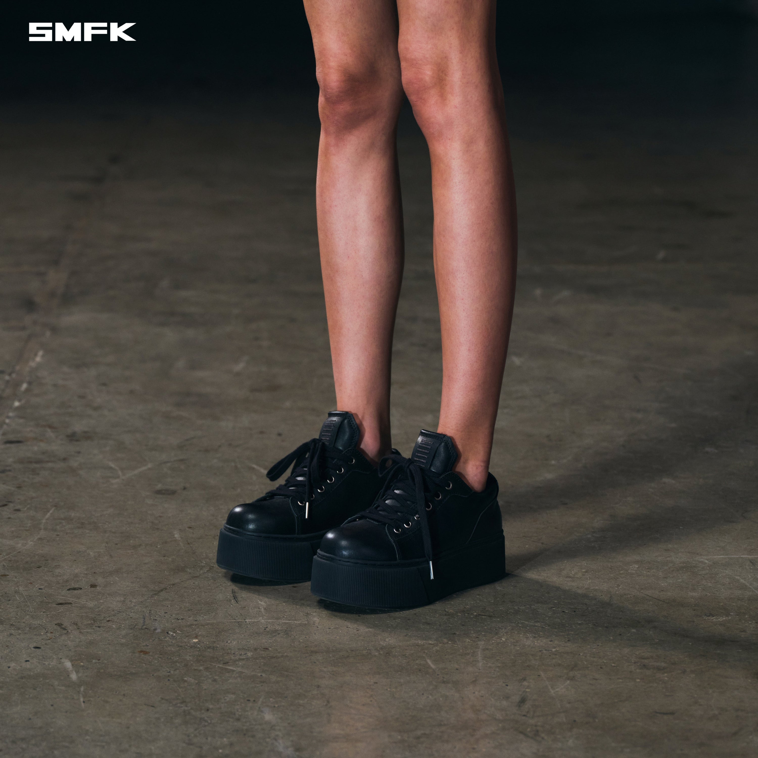 COMPASS MODE THICK LEATHER SNEAKER/COW LEATHER WILD BLACK