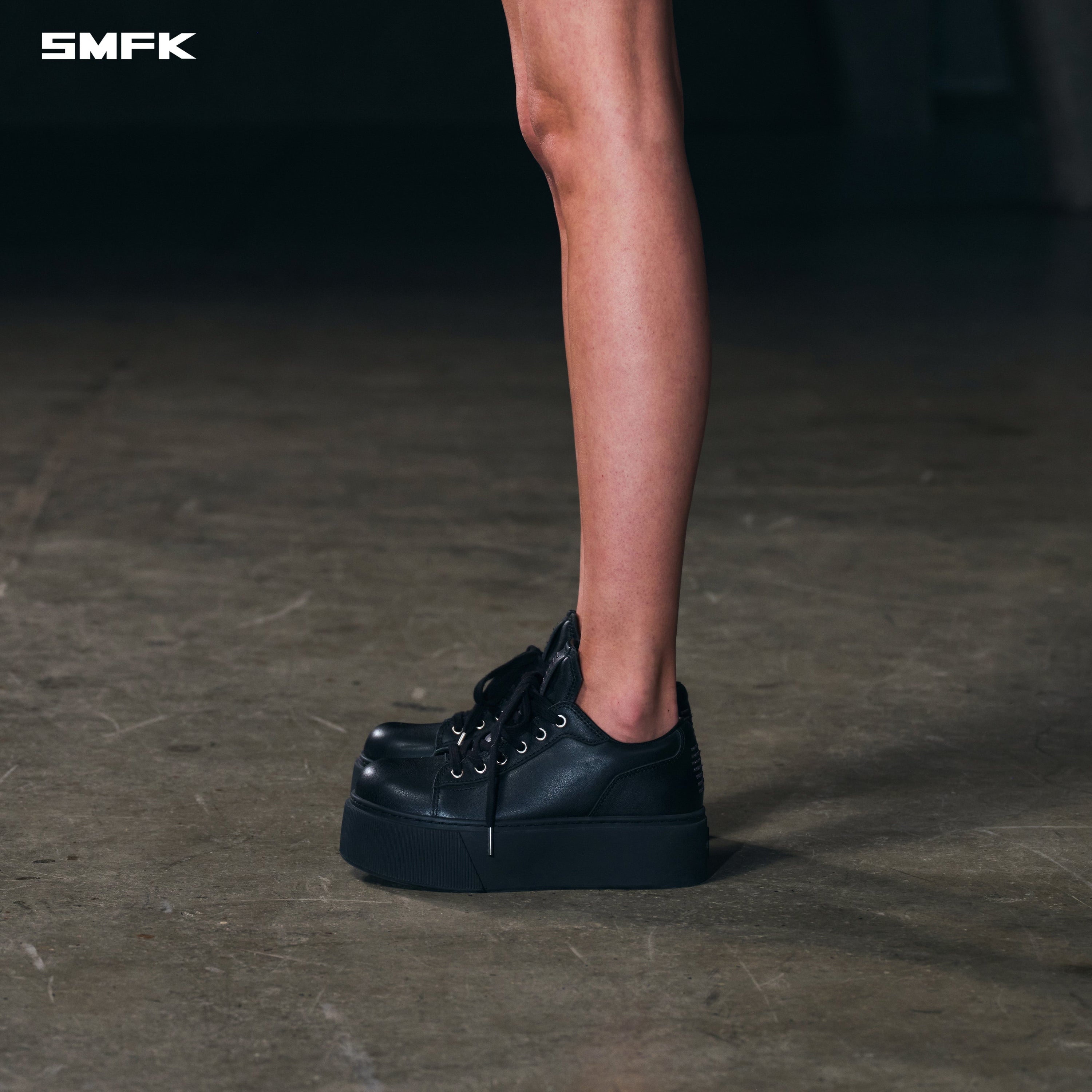 COMPASS MODE THICK LEATHER SNEAKER/COW LEATHER WILD BLACK