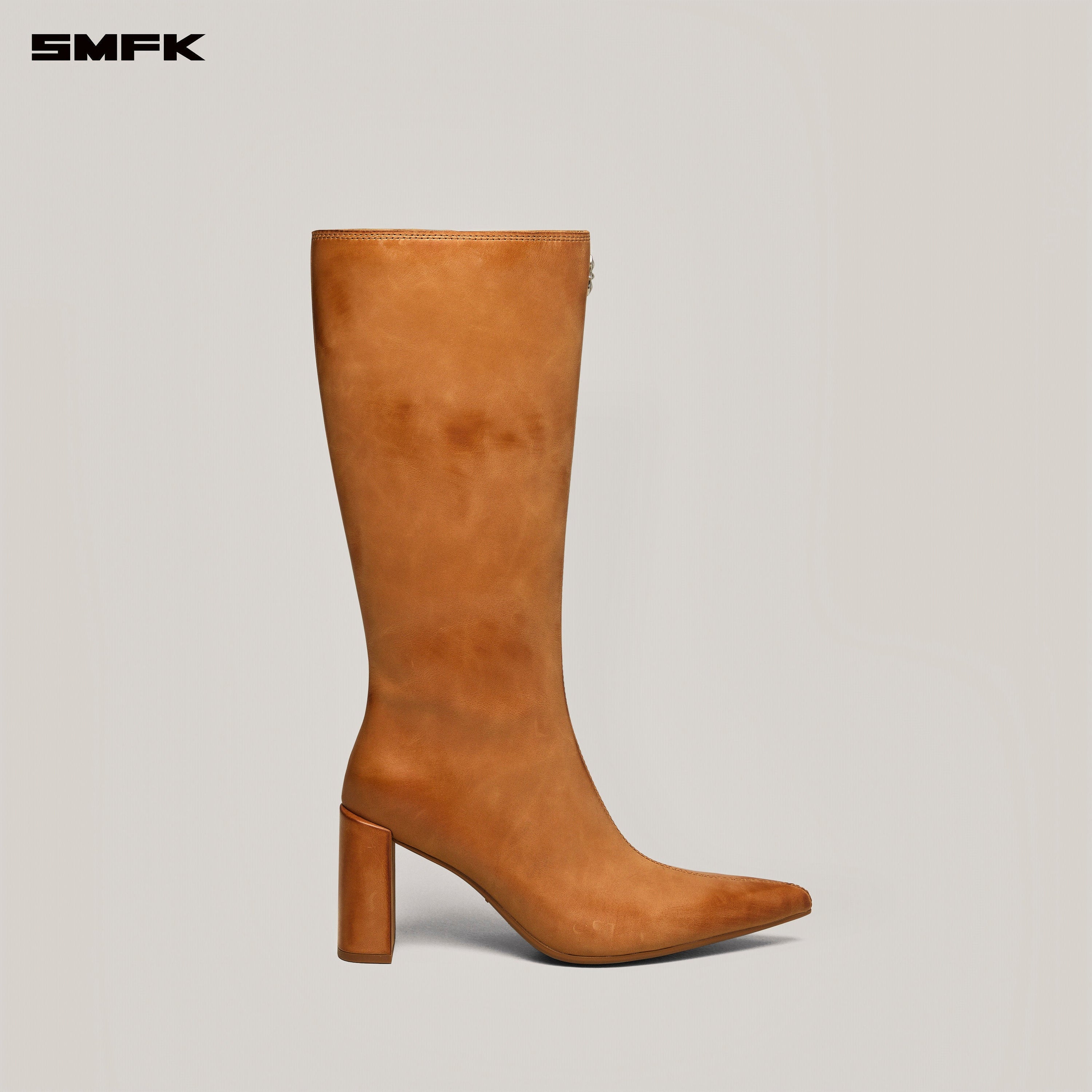 COMPASS BADGE SWORD LEATHER HIGH HEEL BOOTS PATINA CARAMEL PATINA