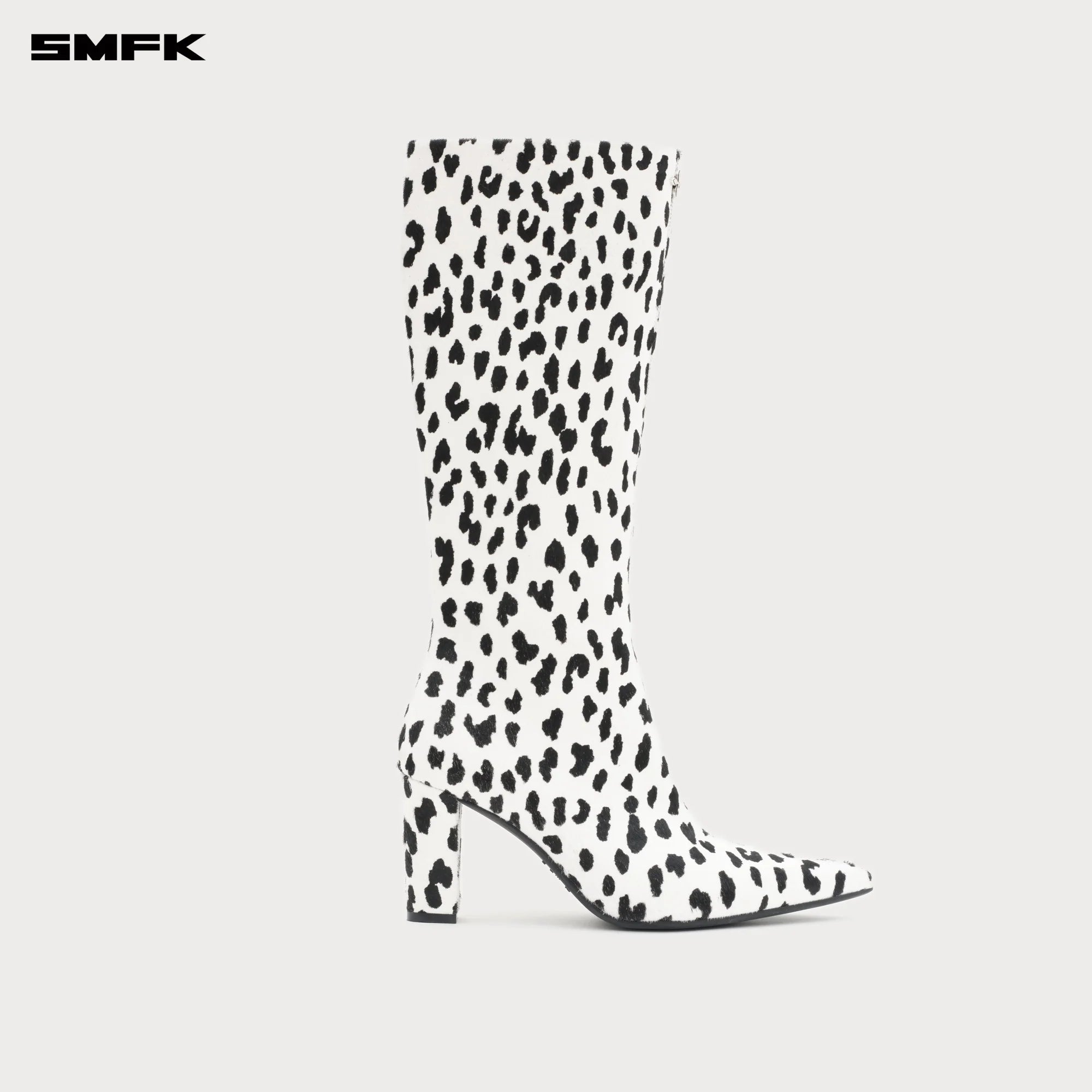 COMPASS RIVET Leather High Heel Boots White Leopard