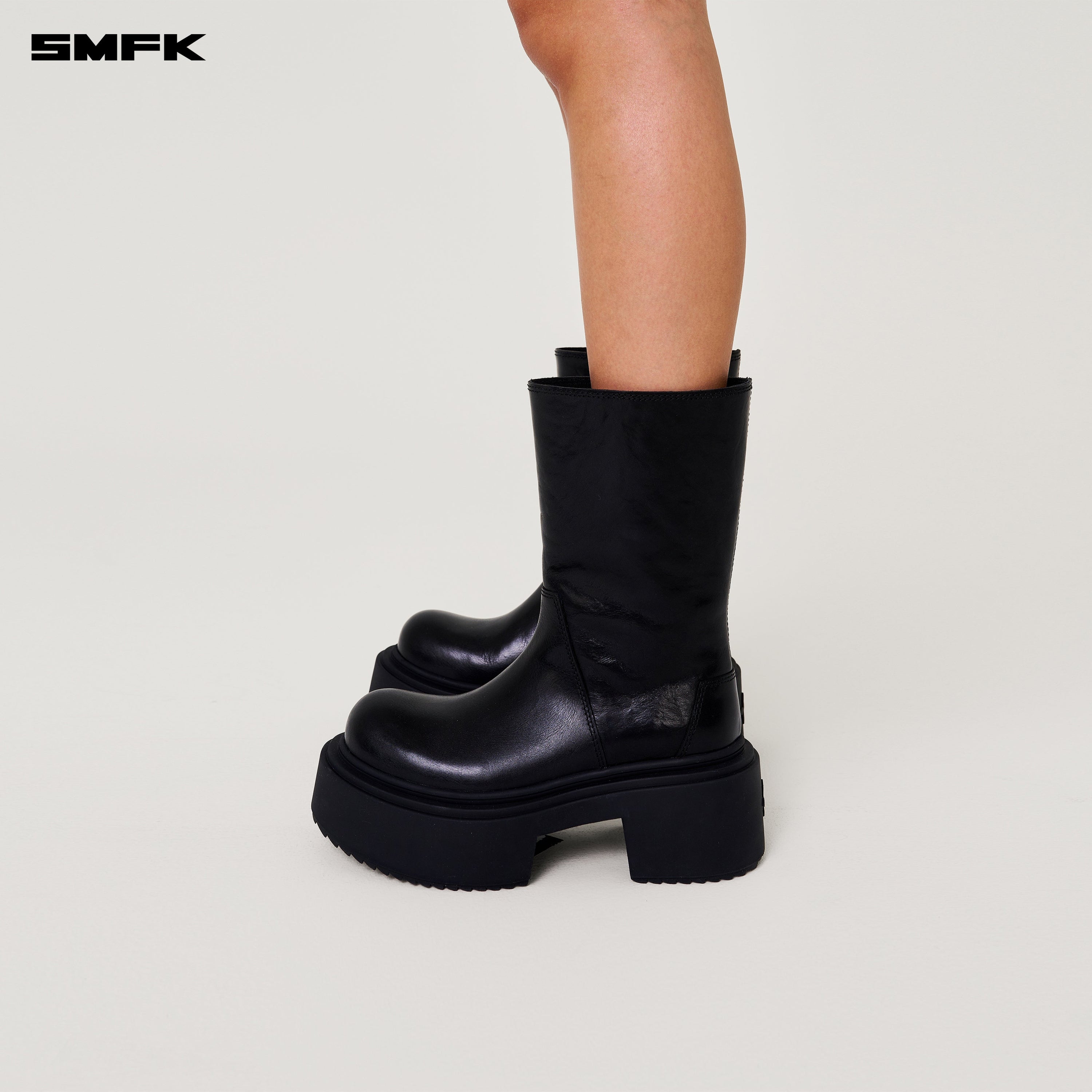 Compass Mode Statue Leather Riding Boots Wild Black
