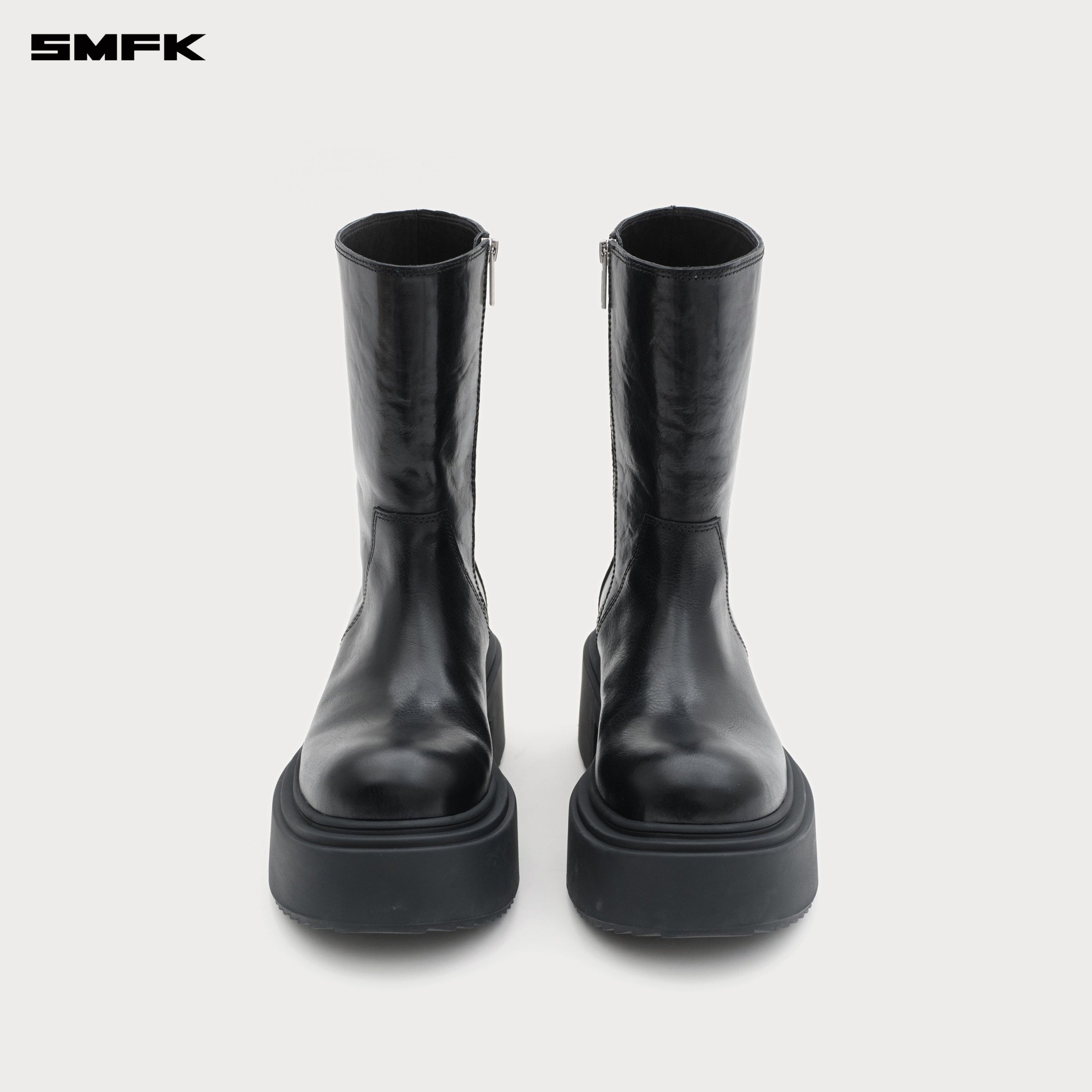 Compass Mode Statue Leather Riding Boots Wild Black