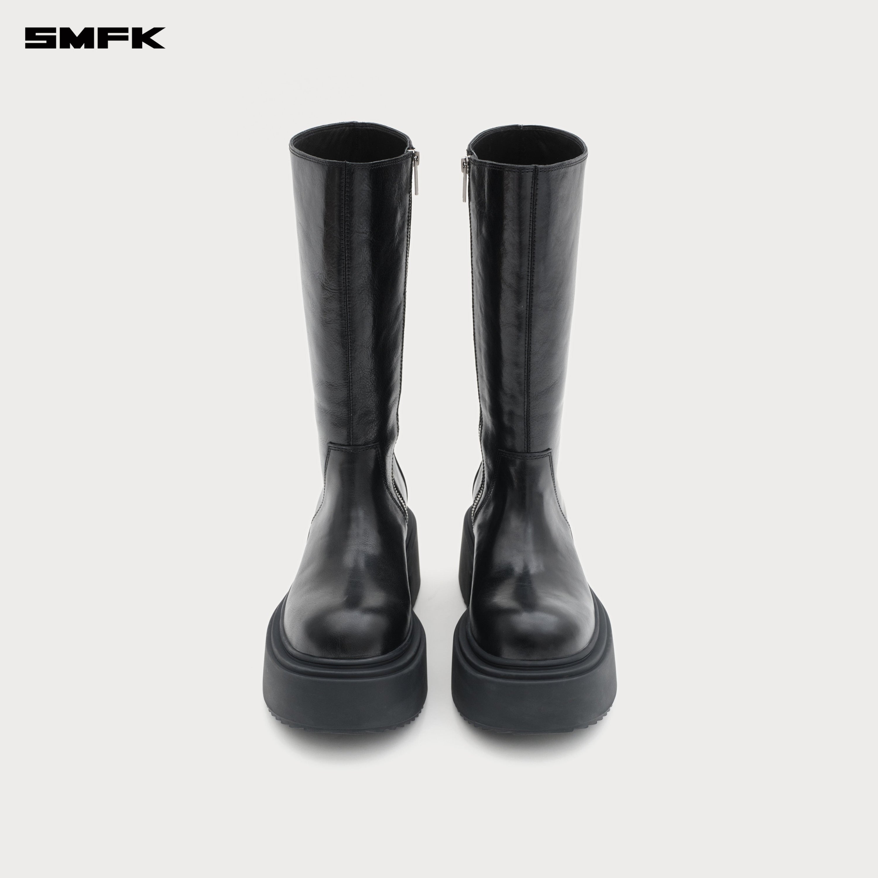 Compass Mode Statue Leather High Riding Boots Wild Black