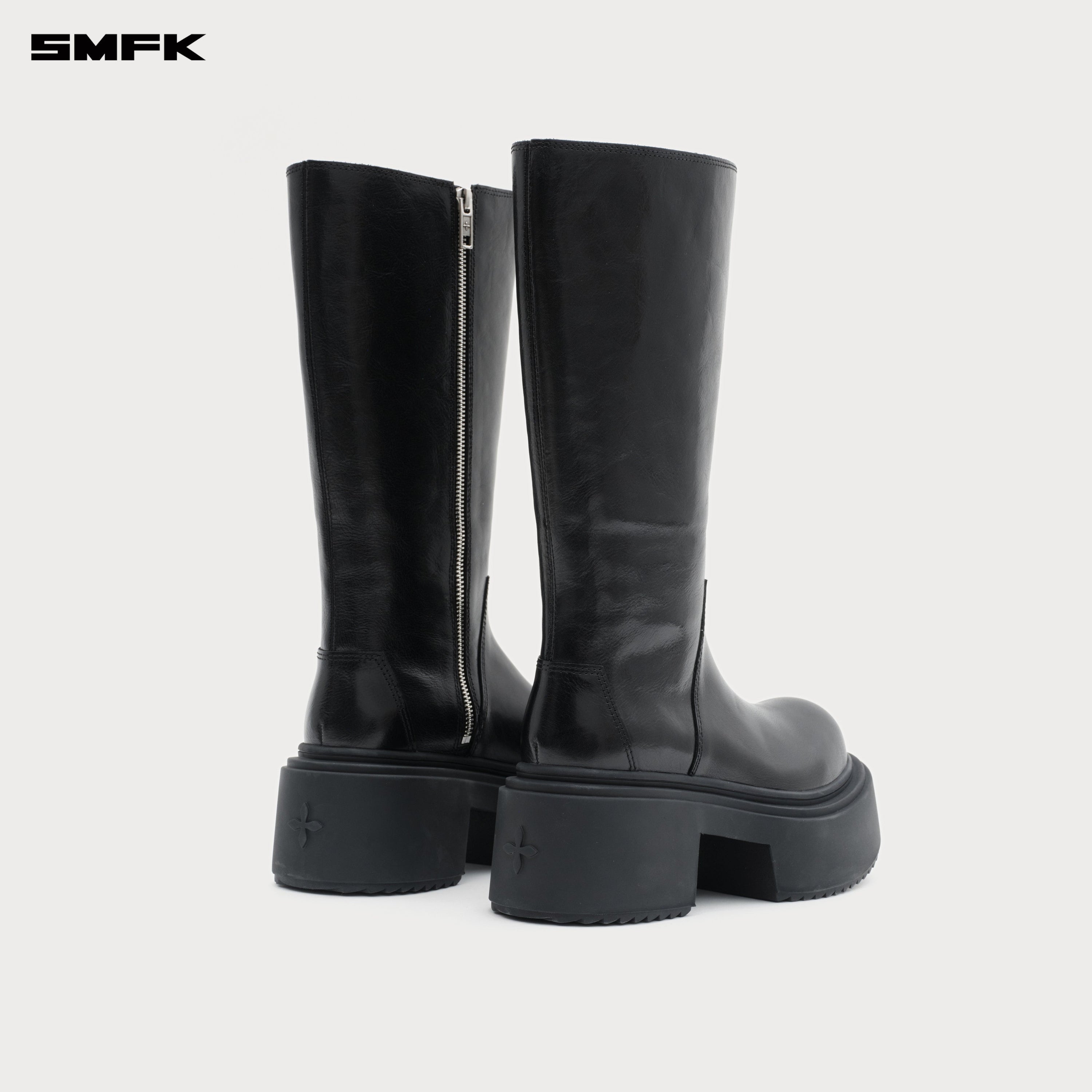 Compass Mode Statue Leather High Riding Boots Wild Black