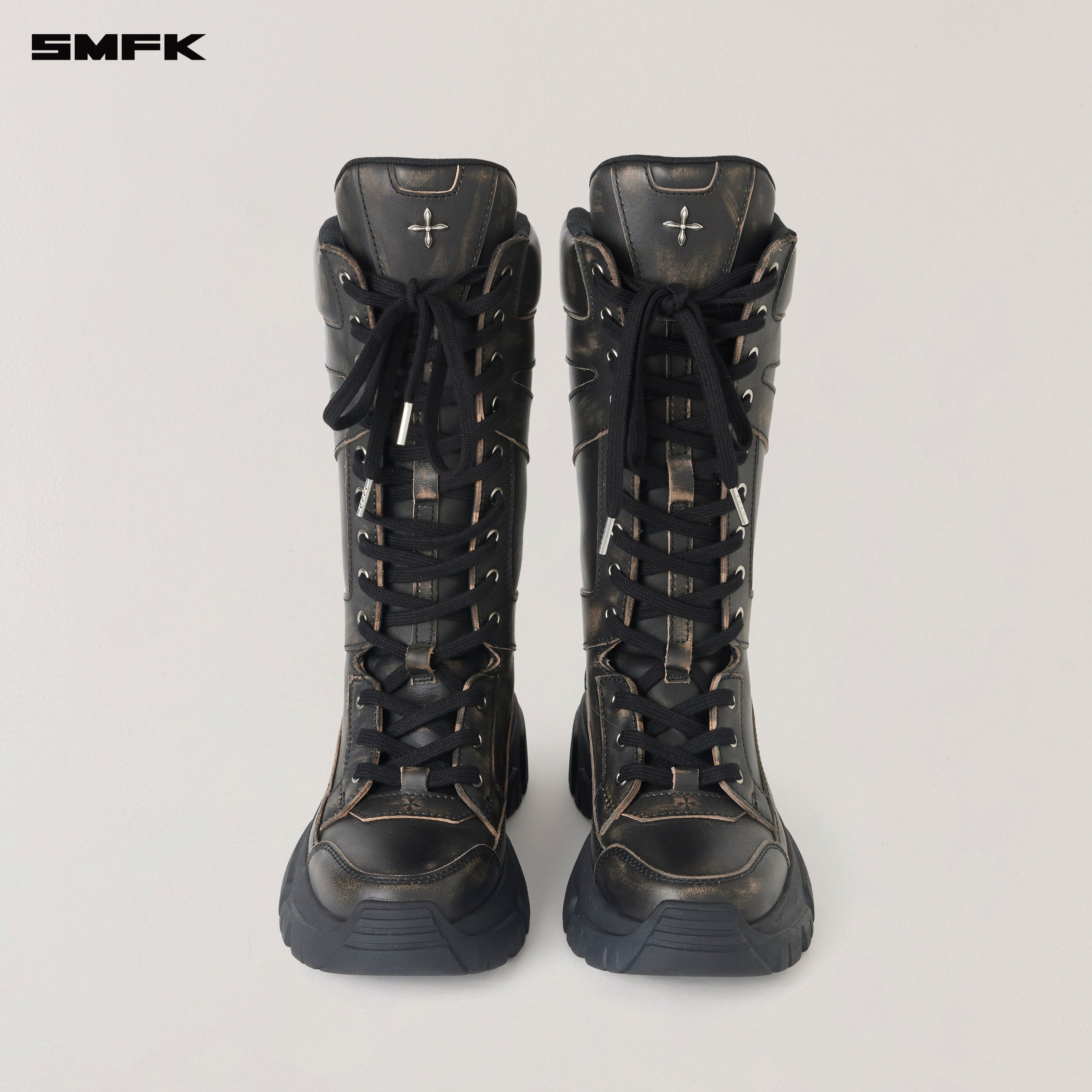VINTAGE-WILD WIND LEATHER HIKE HIGH BOOTS /PATINA WILD BLACK PATINA