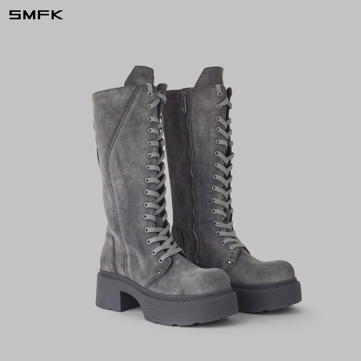 CORE LEATHER HIGH-TOP MOTORCYCLE BOOTS/THICK/W DUSTY GREY