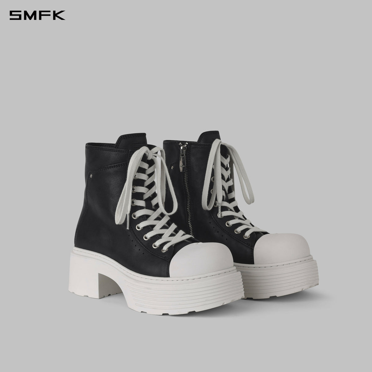 CORE LEATHER HIGH-TOP TRAINER/THICK SOLE/W BLACK WHITE