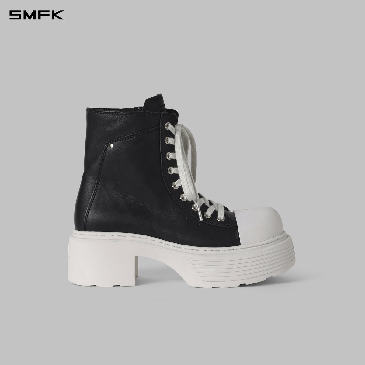 CORE LEATHER HIGH-TOP TRAINER/THICK SOLE/W BLACK WHITE