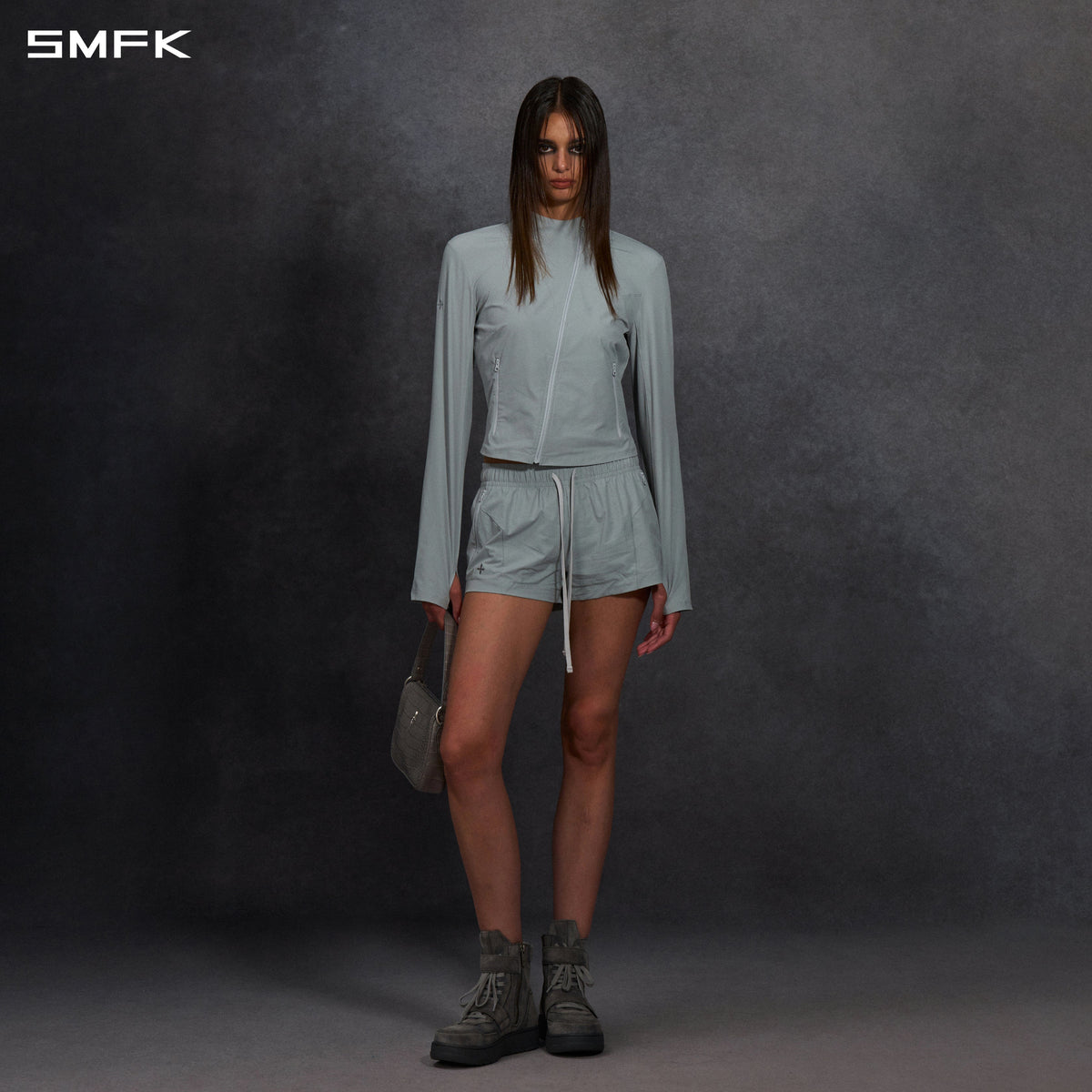 FOCUS OD SLIM ASYMMETRI-ZIP JACKET/66Nylon GLACIER GREY