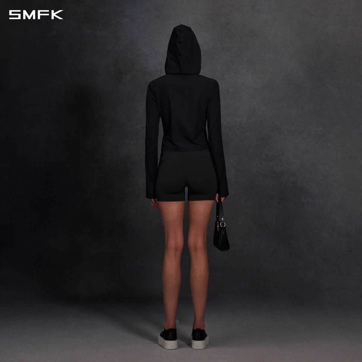 FOCUS OD SLIM ASYMMETRI-ZIP HOODIE/66 Nylon WILD BLACK