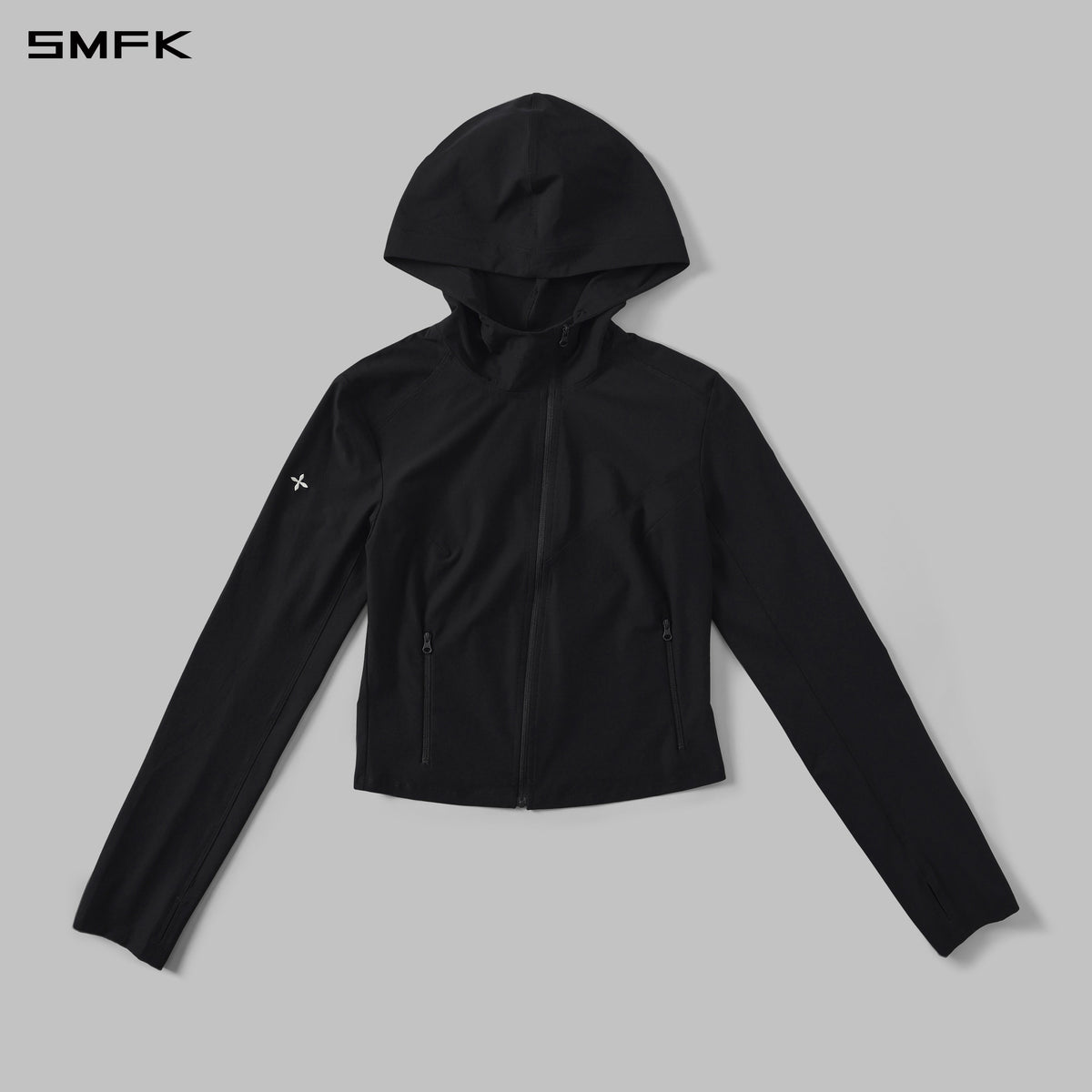 FOCUS OD SLIM ASYMMETRI-ZIP HOODIE/66 Nylon WILD BLACK