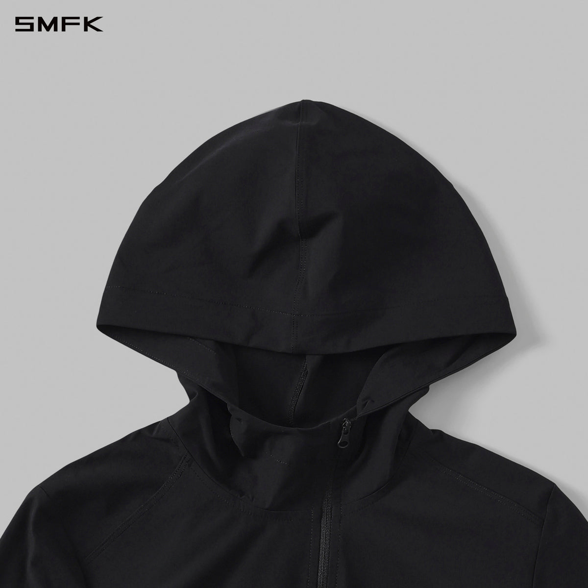 FOCUS OD SLIM ASYMMETRI-ZIP HOODIE/66 Nylon WILD BLACK