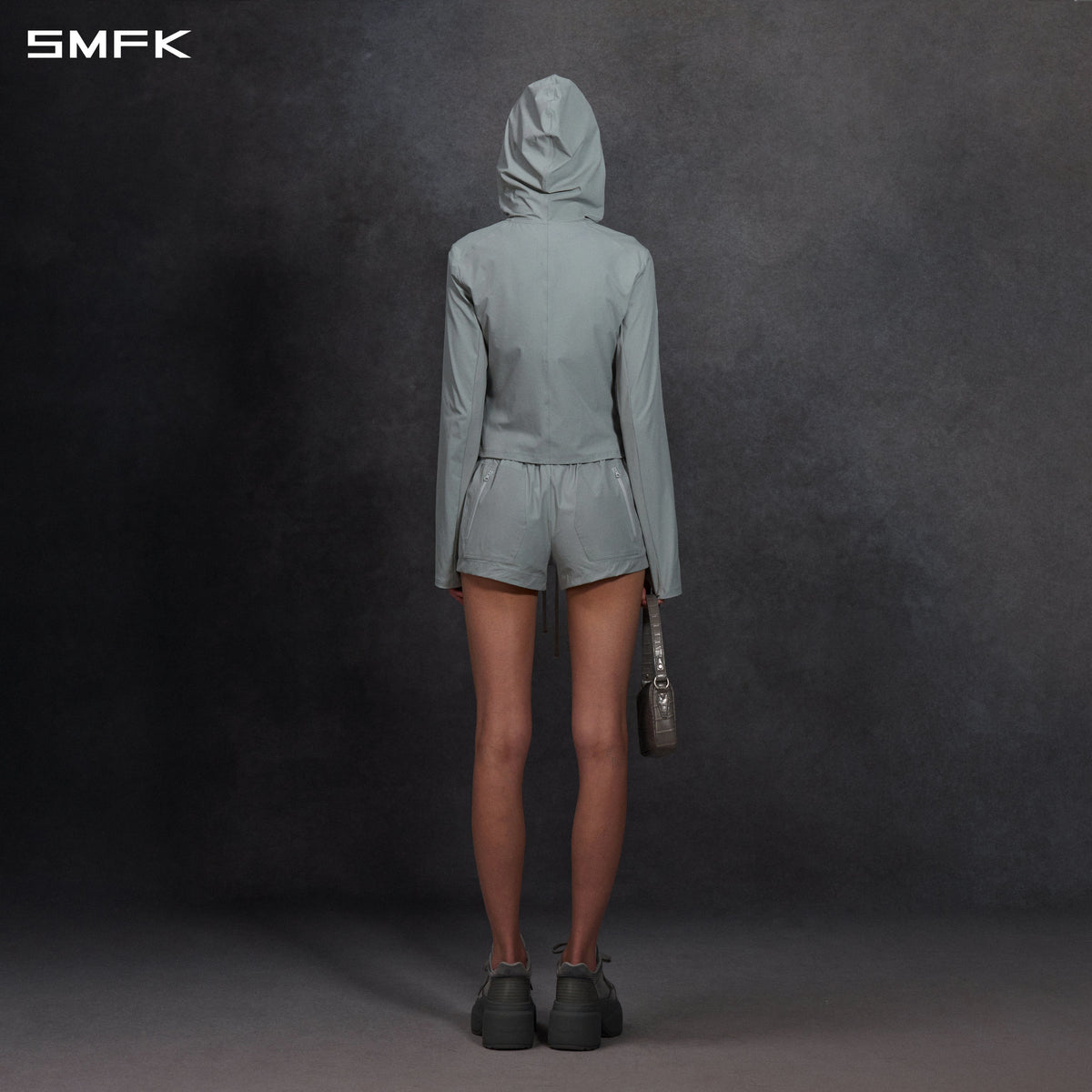 FOCUS OD SLIM ASYMMETRI-ZIP HOODIE/66 Nylon GLACIER GREY