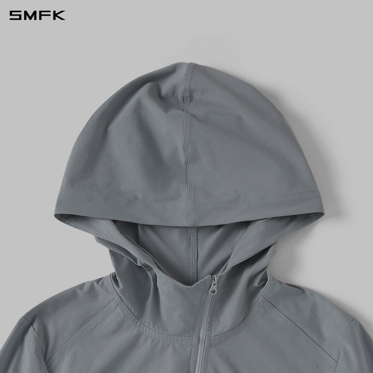 FOCUS OD SLIM ASYMMETRI-ZIP HOODIE/66 Nylon GLACIER GREY