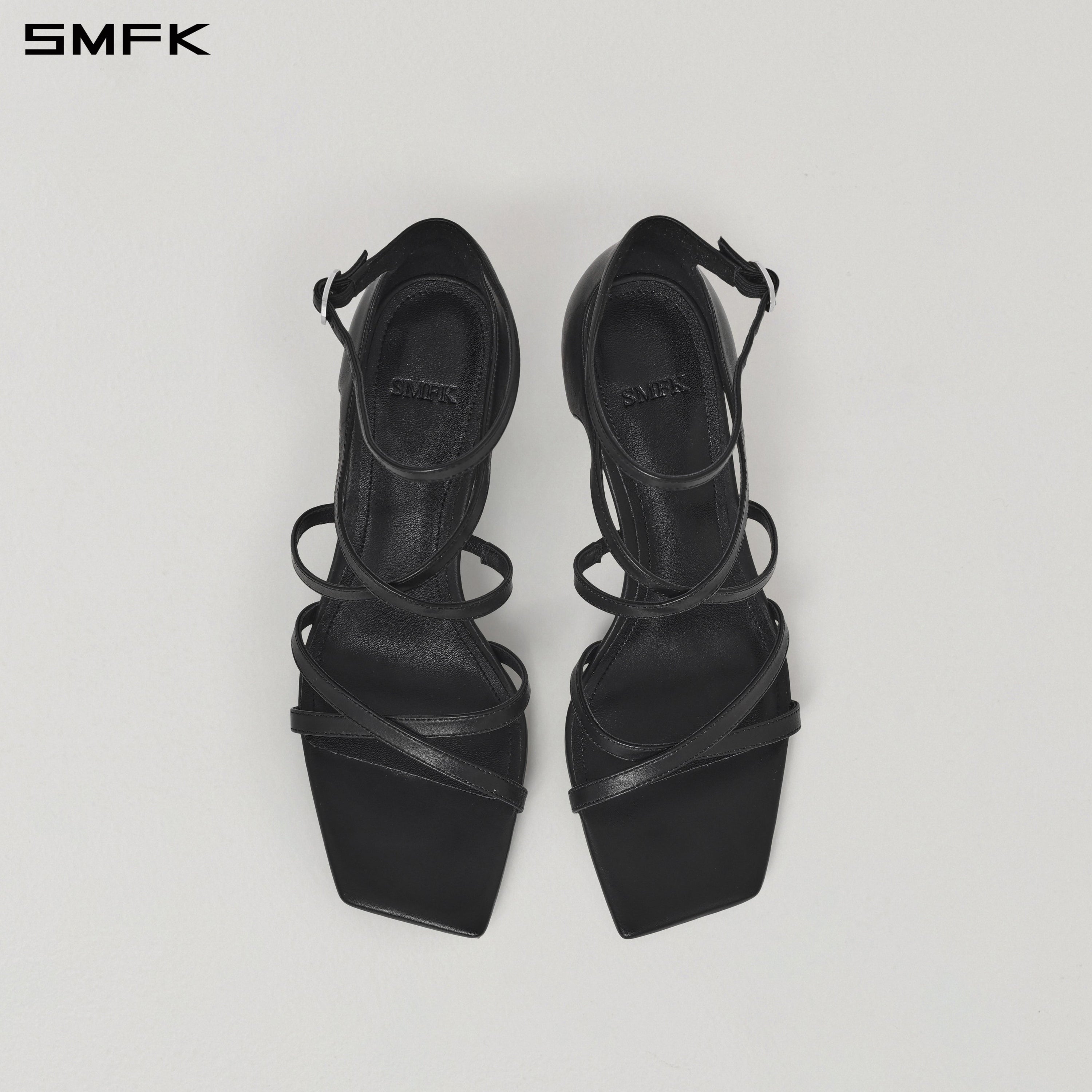 MIRAGE CROSS LEATHER SANDAL/8cm WILD BLACK
