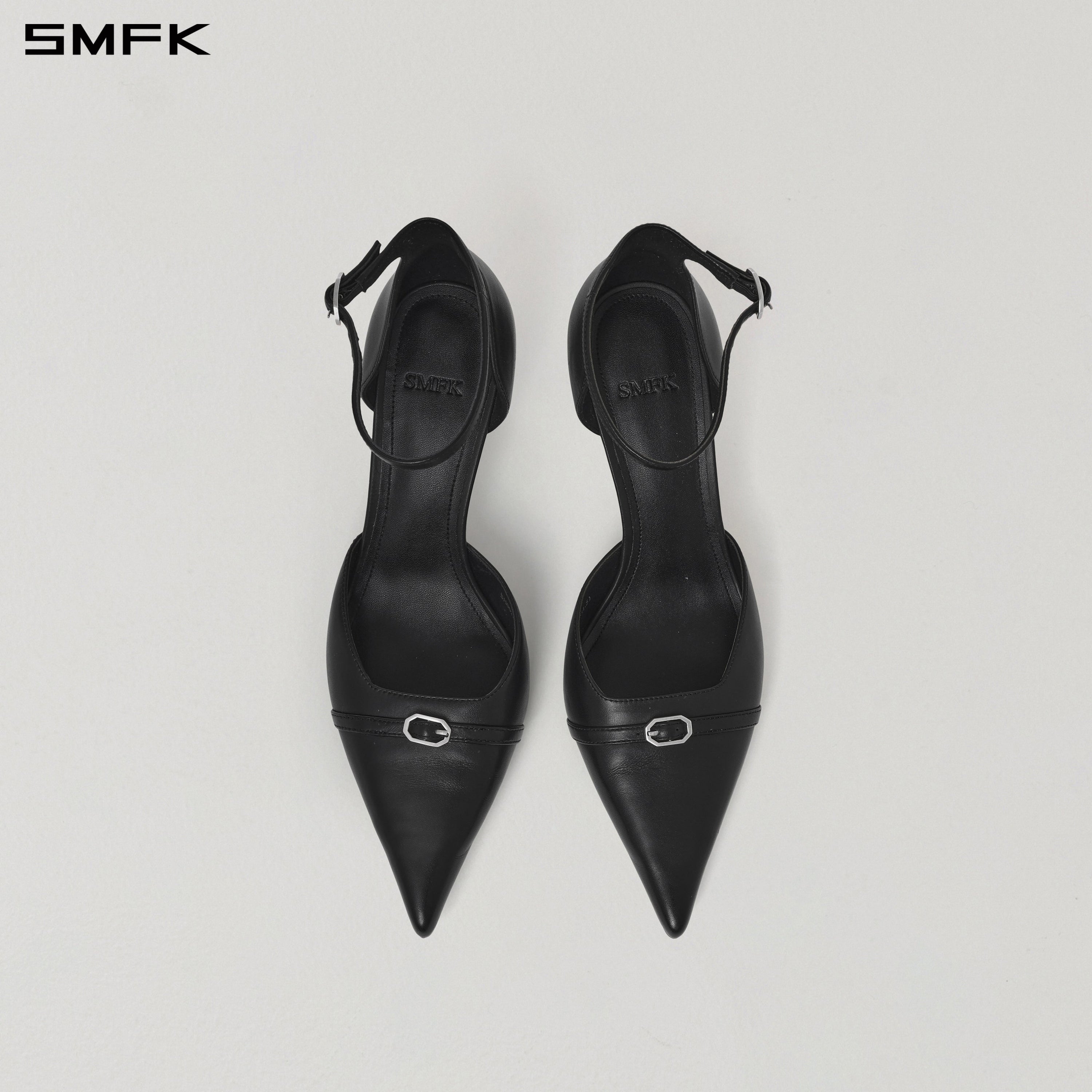 WINDOW BUCKLE HIGH HEELS/LEATHER-8cm WILD BLACK