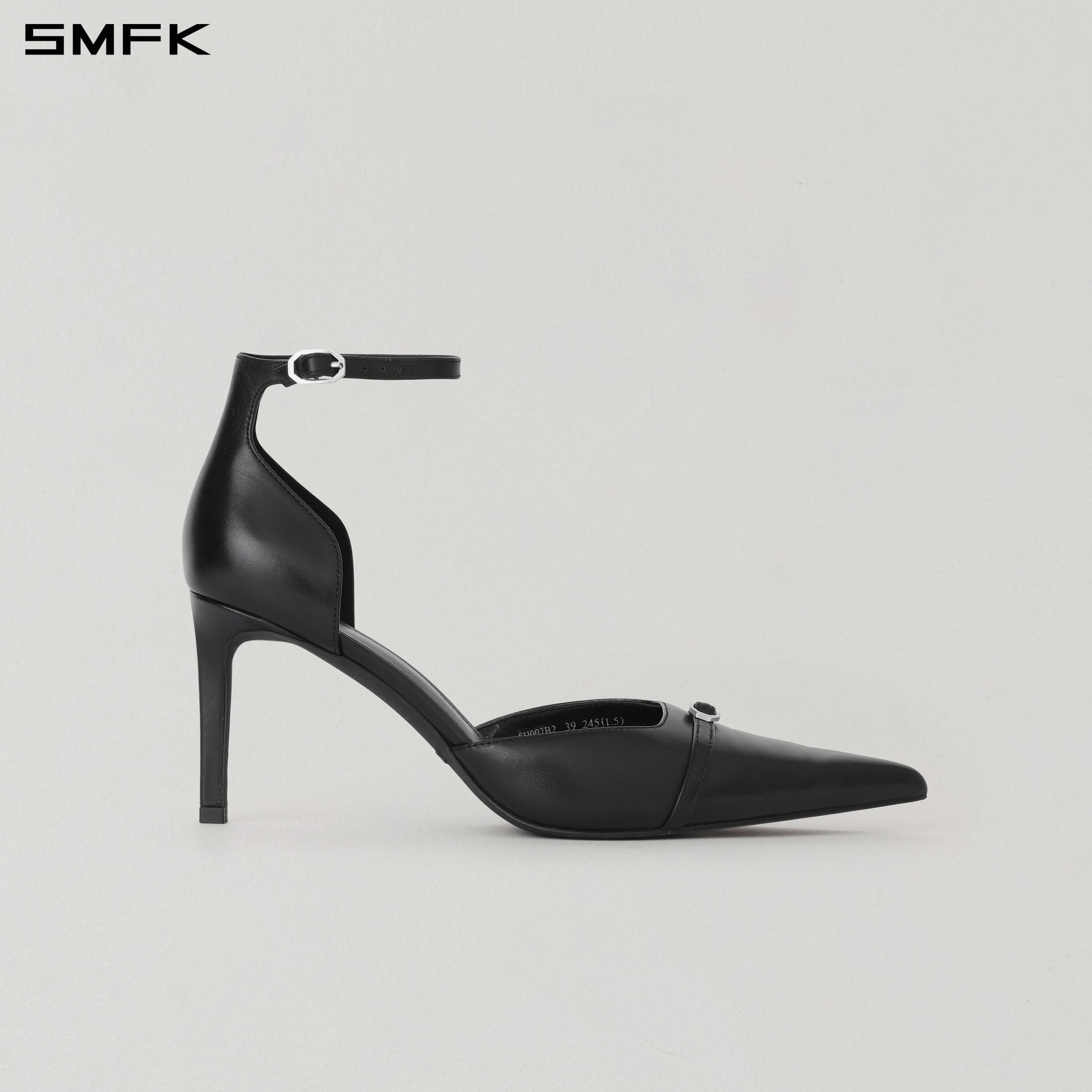 WINDOW BUCKLE HIGH HEELS/LEATHER-8cm WILD BLACK